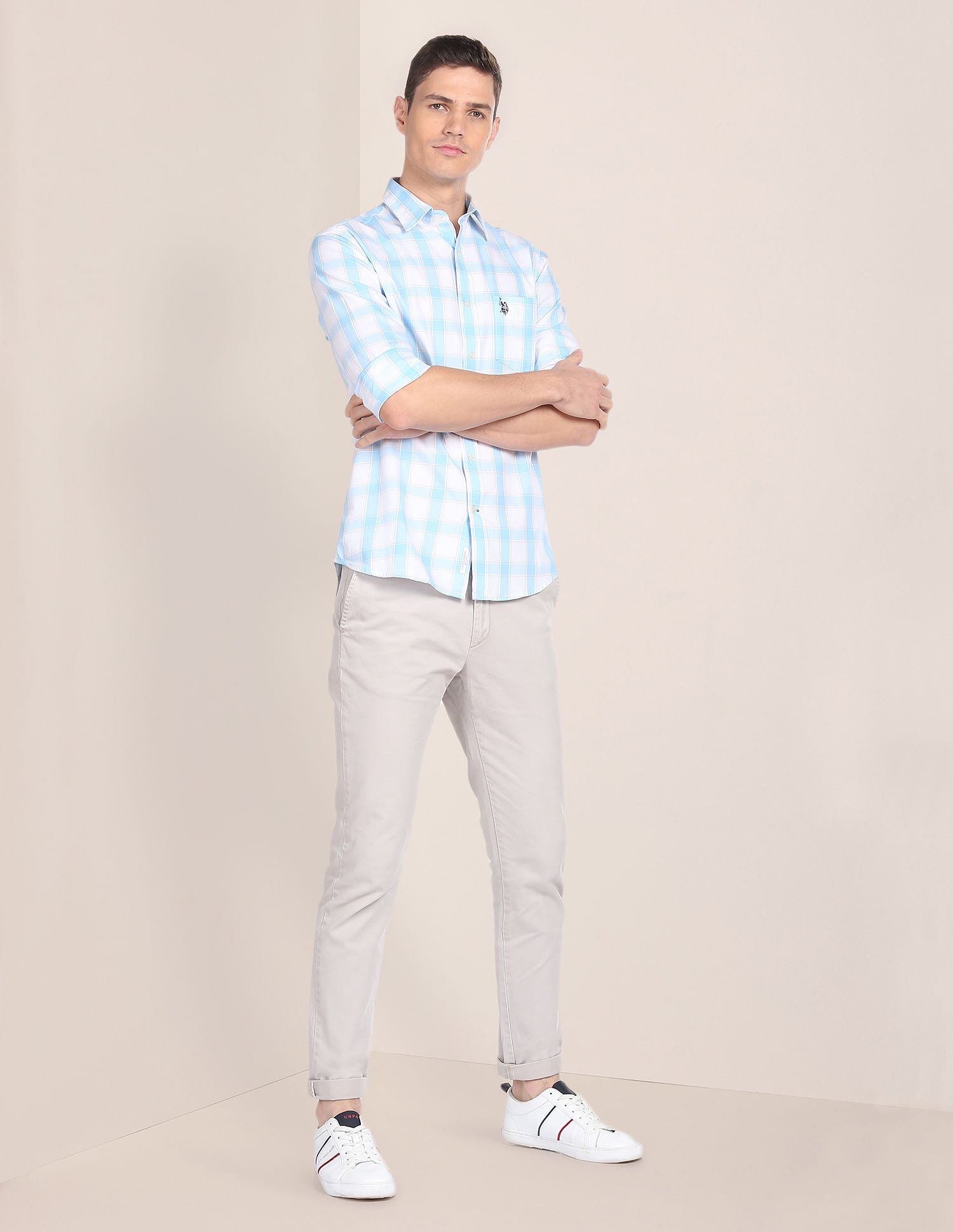 Tartan Check Twill Shirt Light Blue - U.S. Polo Assn. India | Large