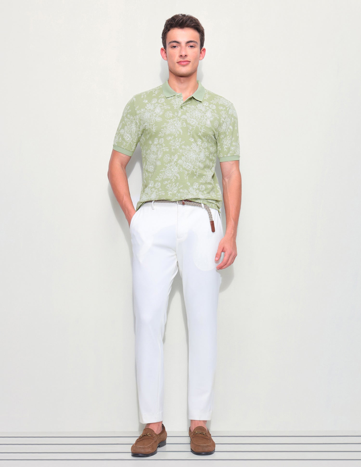 Floral Printed Slim Fit Polo Shirt Green - U.S. Polo Assn. India | Large