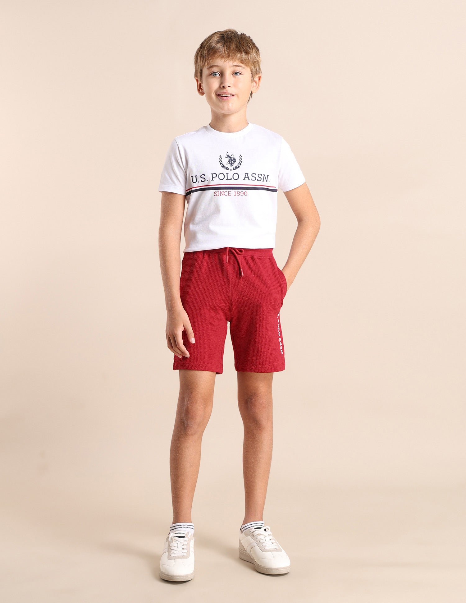 Boys Textured Shorts Medium Red - U.S. POLO ASSN. | Large