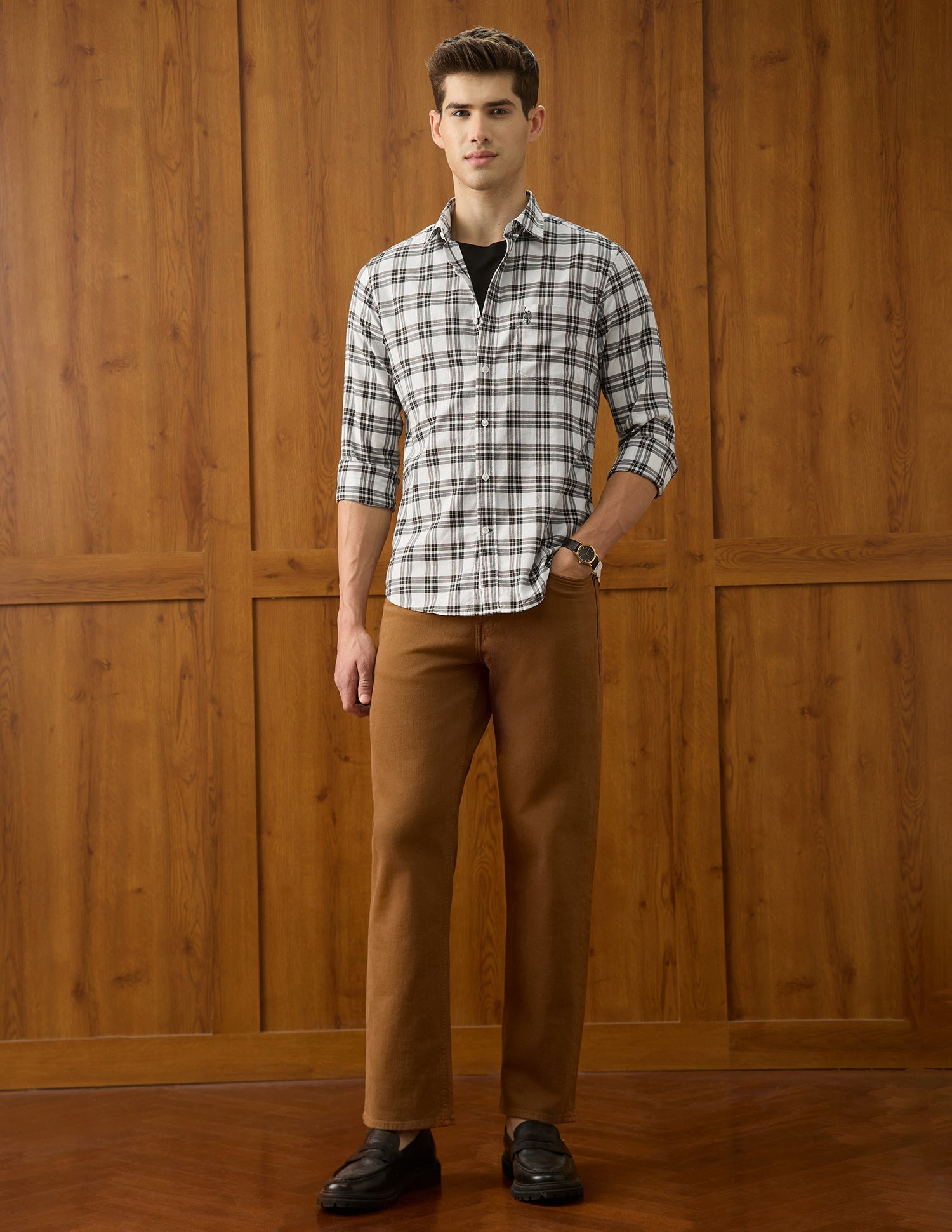 Micro Checked Regular Fit Shirt Olive - U.S. Polo Assn. India | Large