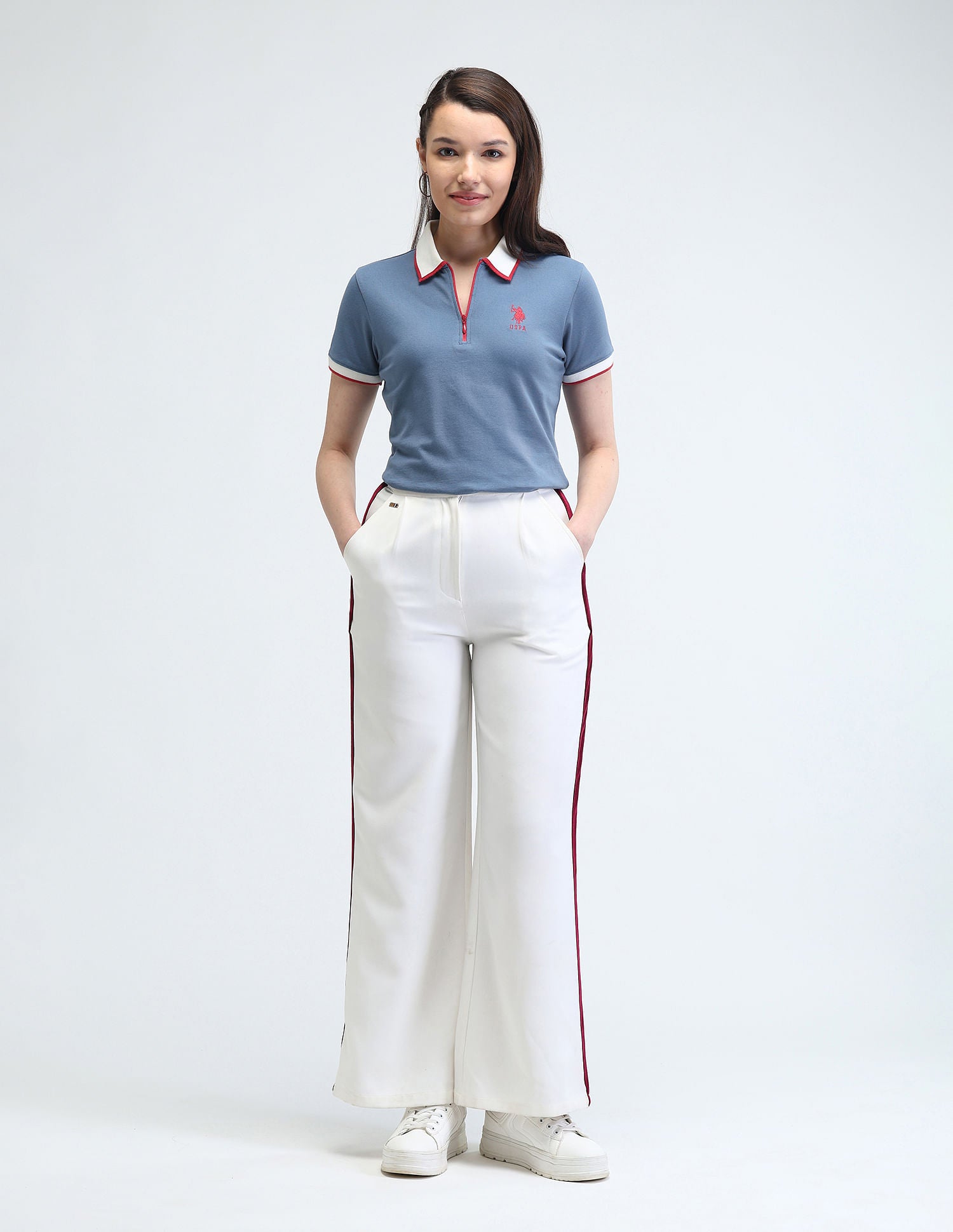 Contrast Collar Tipped Polo Shirt Light Blue - U.S. POLO ASSN. | Large