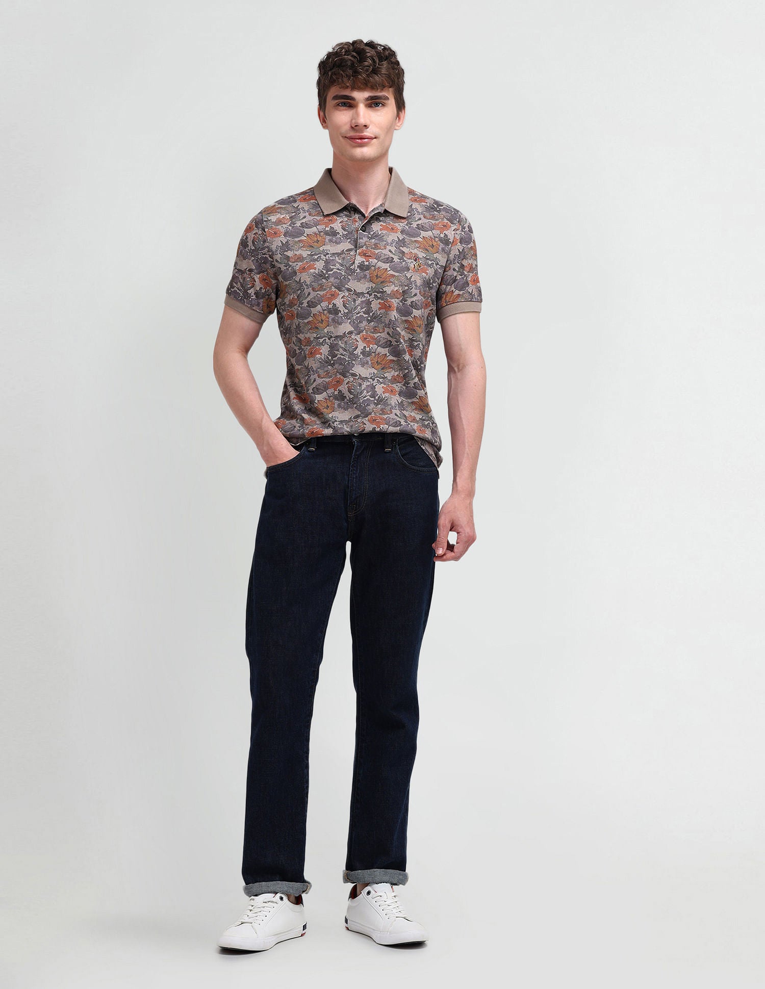 Muscle Fit Floral Polo Shirt Brown - U.S. POLO ASSN. | Large