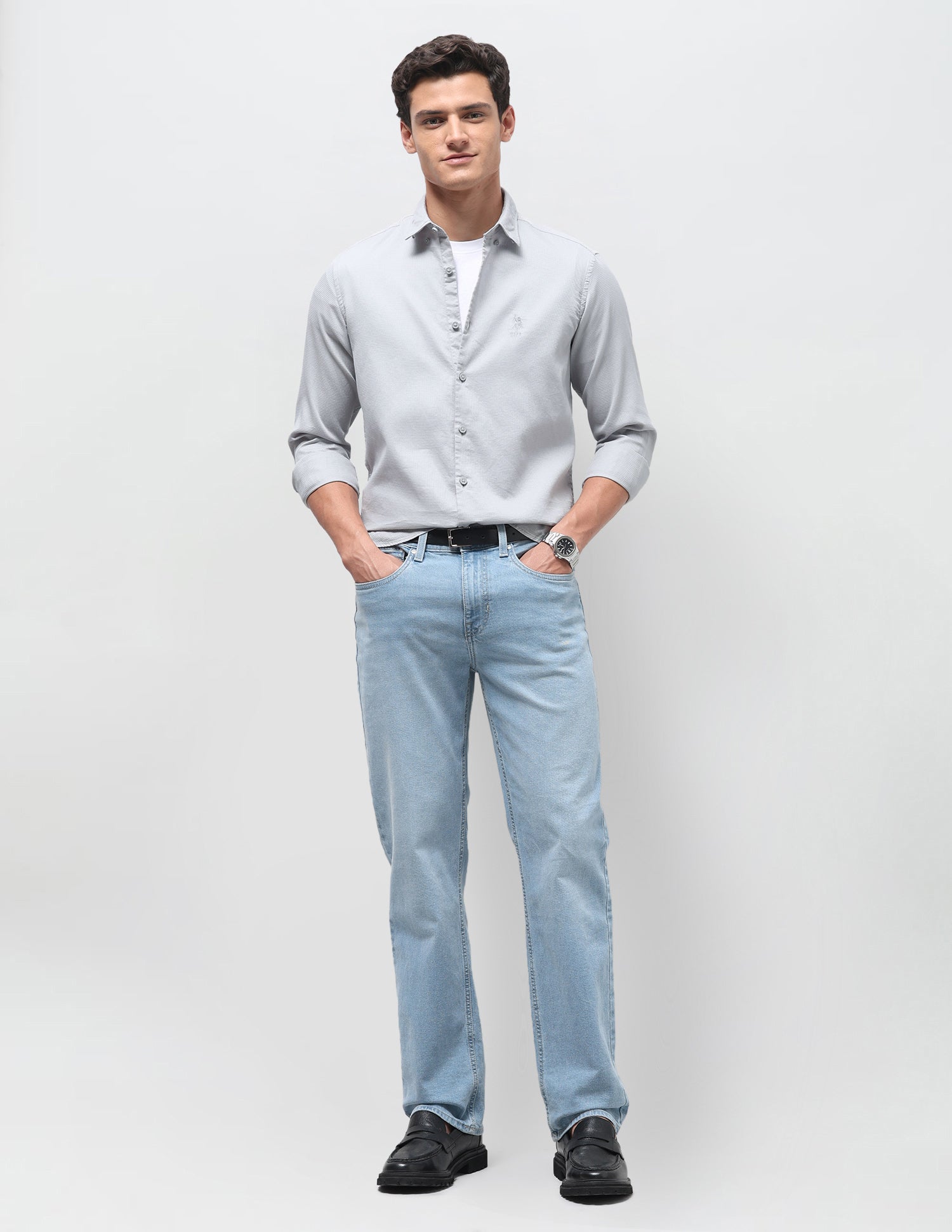 Dobby Regular Fit Shirt Light Grey - U.S. Polo Assn. India | Large