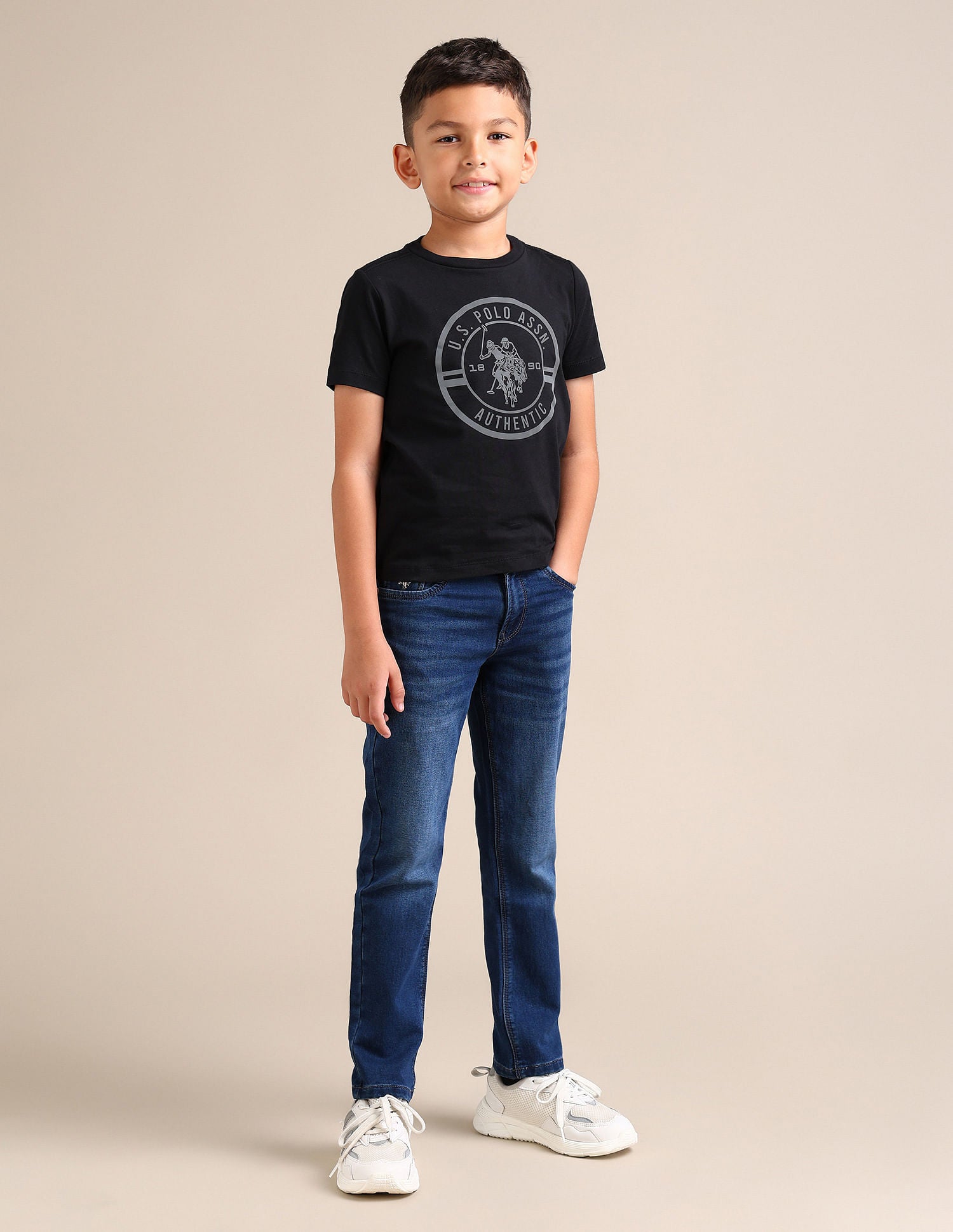 Boys Pure Cotton Regular T-shirt Black - U.S. Polo Assn. India | Large