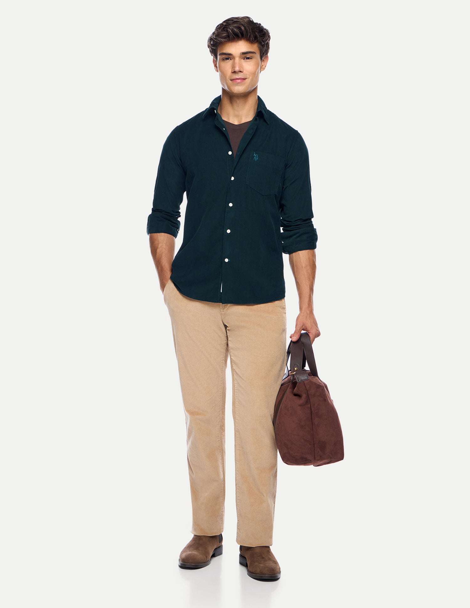 Tailored Fit Corduroy Shirt Teal - U.S. Polo Assn. India | Large