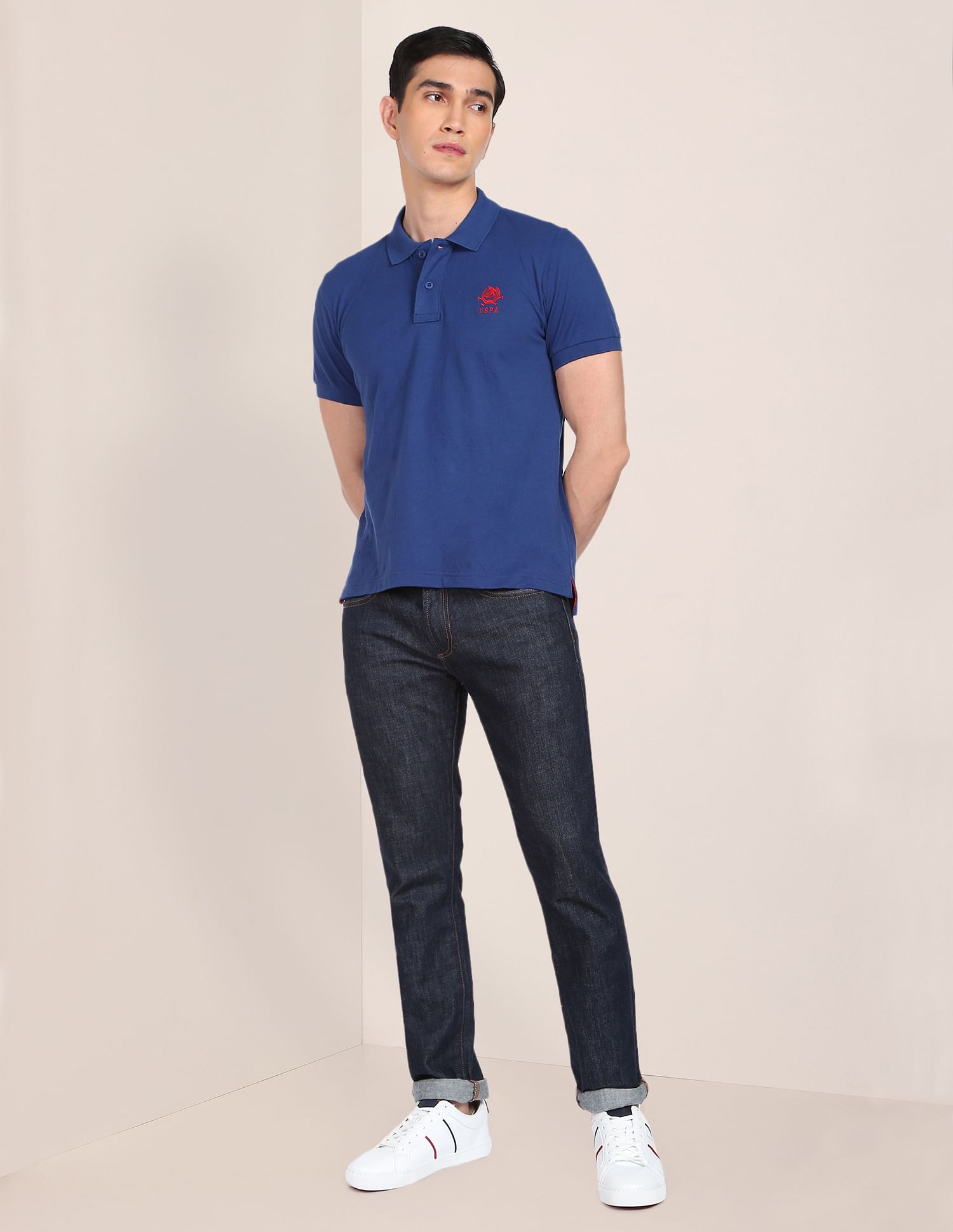 Solid Pique Knit Polo Shirt Dark Blue - U.S. POLO ASSN. | Large