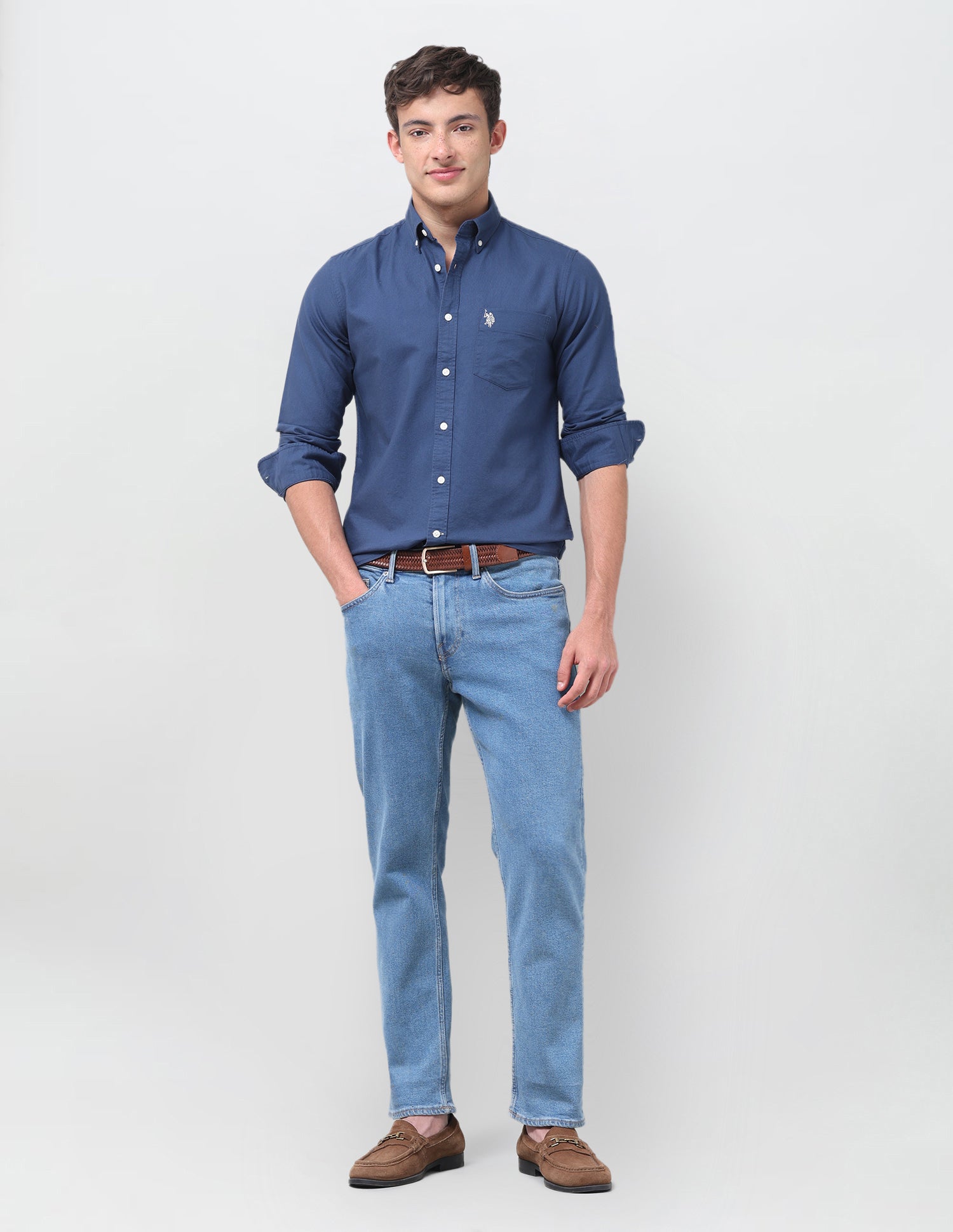 Tailored Fit Oxford Button Down Shirt Blue - U.S. Polo Assn. India | Large