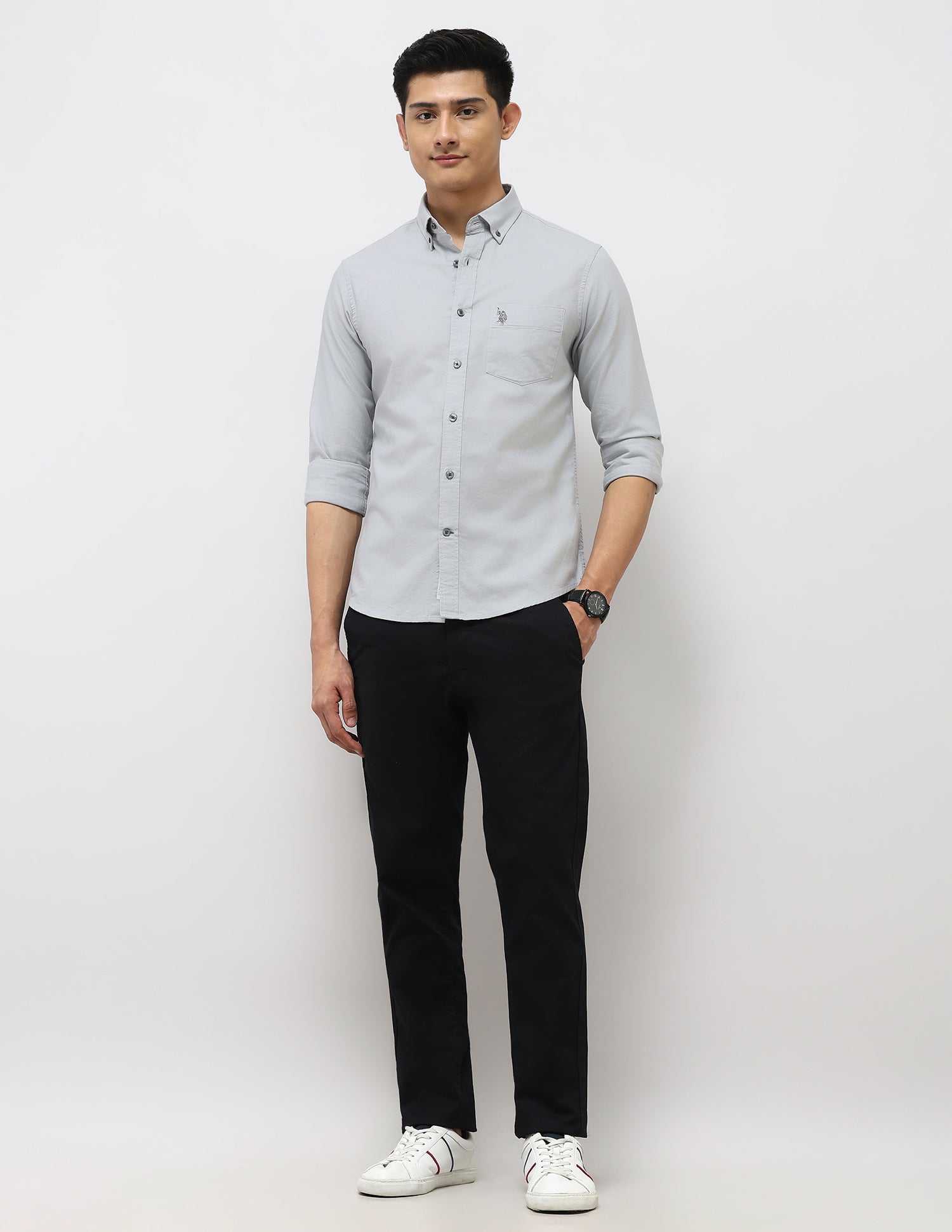 Tailored Fit Oxford Button Down Shirt Light Grey - U.S. Polo Assn. India | Large
