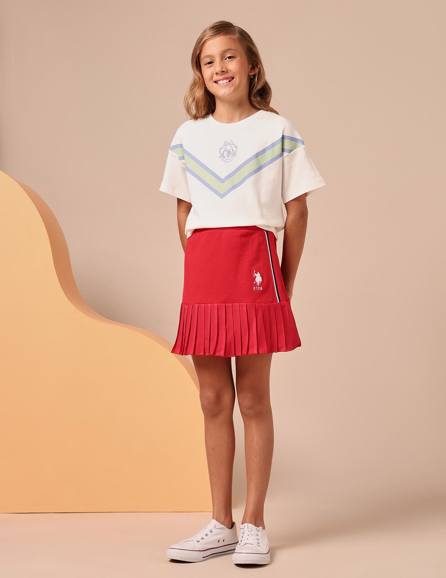 Girls High-Waist Pleasted A-Line Skirt Red - U.S. POLO ASSN. | Large