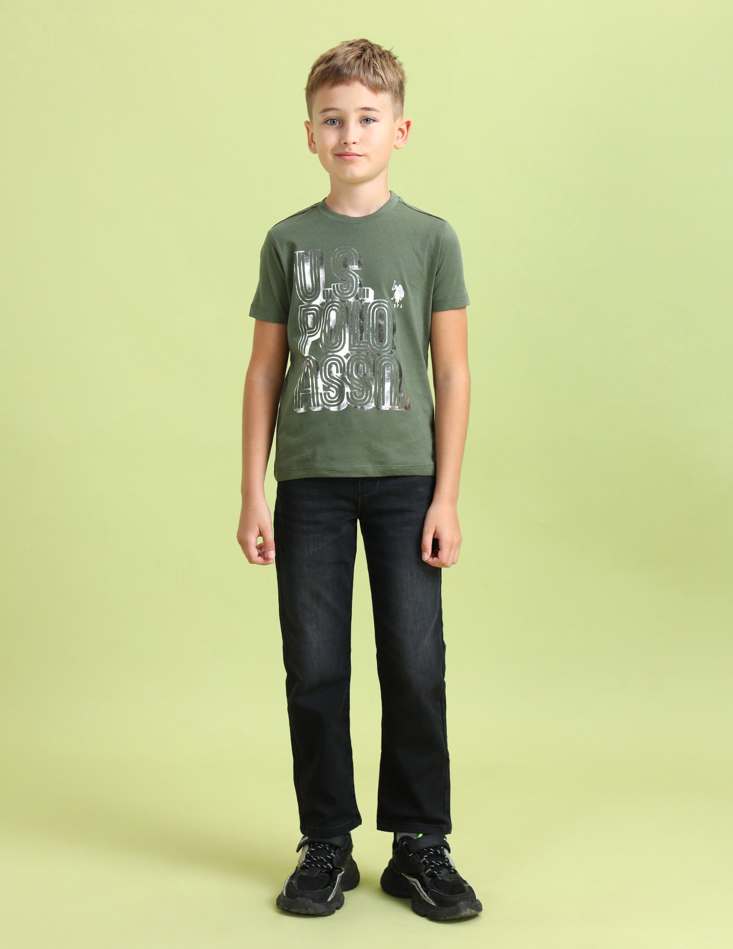 Boys Brand Printed Regular Fit T-Shirt Light Olive - U.S. POLO ASSN. | Large