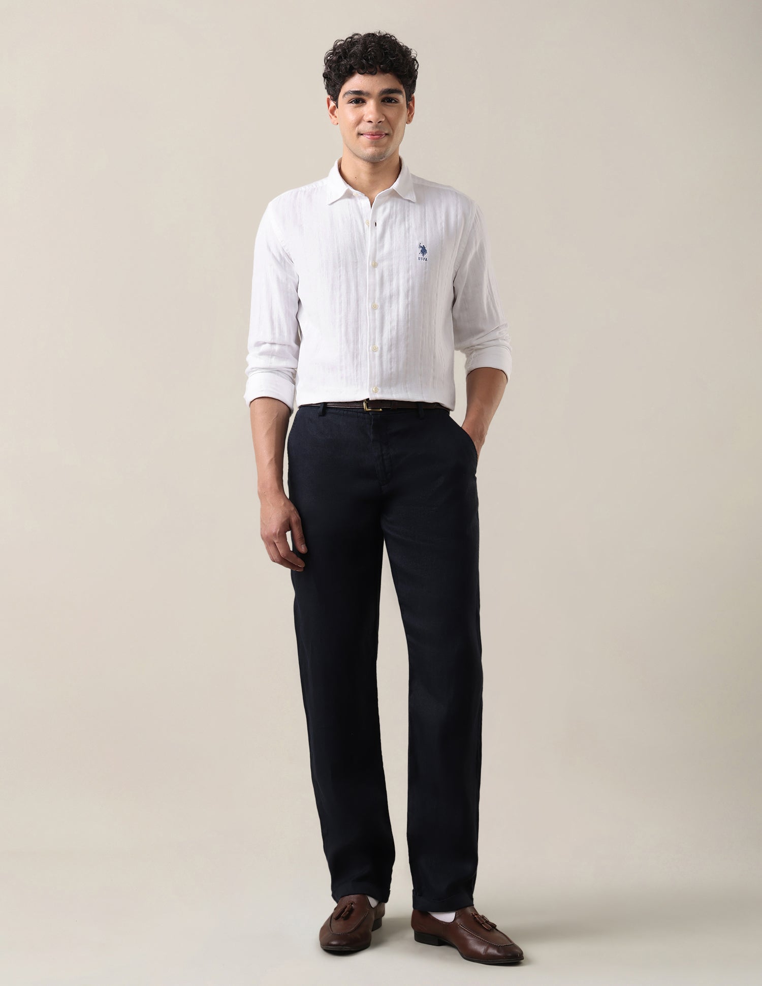 Self Design Vertical Striped Regular Fit Shirt White - U.S. Polo Assn. India | Large