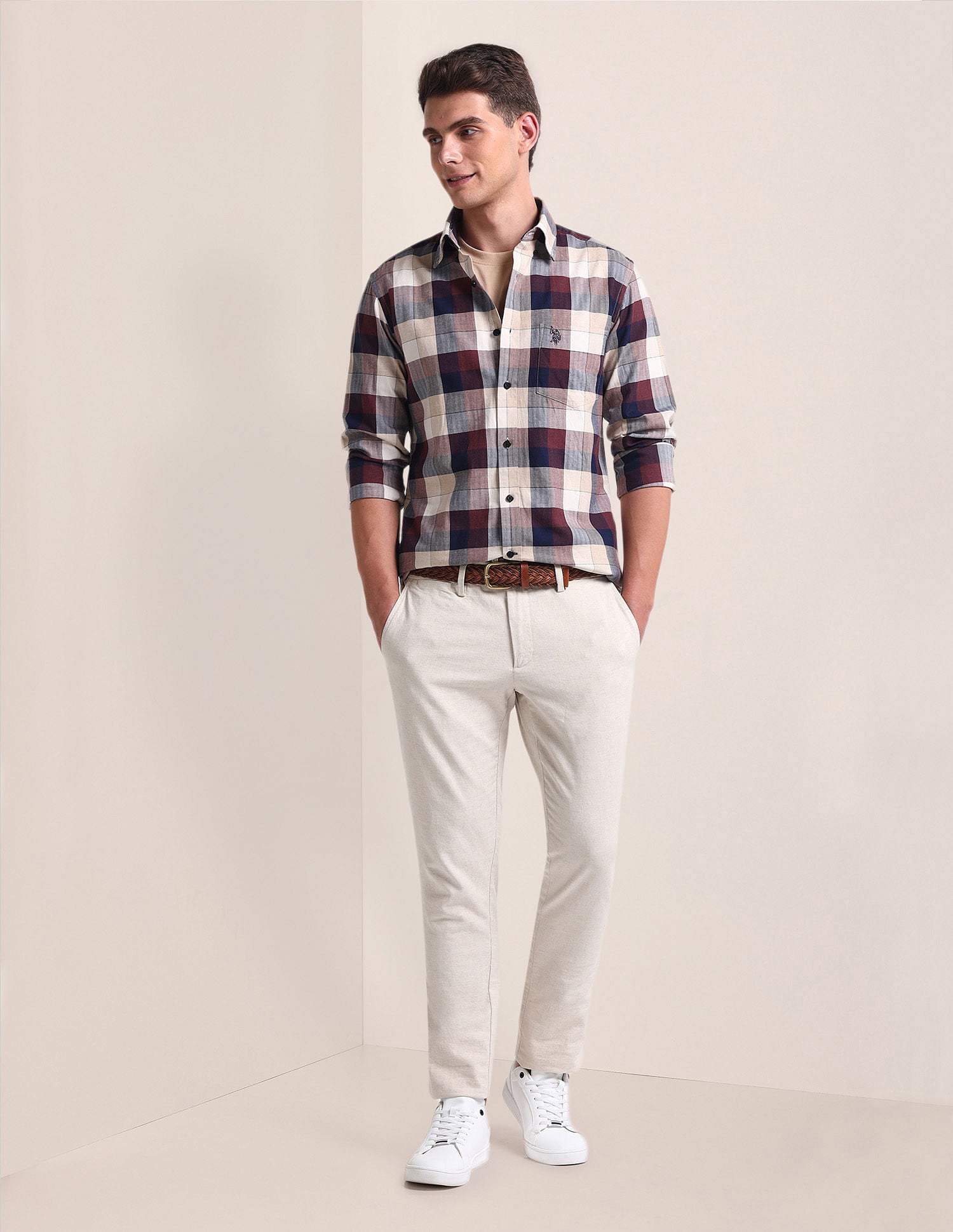 Herringbone Cotton Shirt Red - U.S. POLO ASSN. | Large