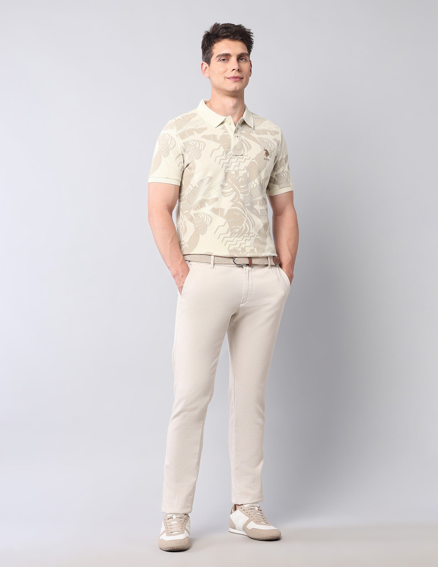 Tropical Printed Pure Cotton Polo Shirt Ivory - U.S. POLO ASSN. | Large