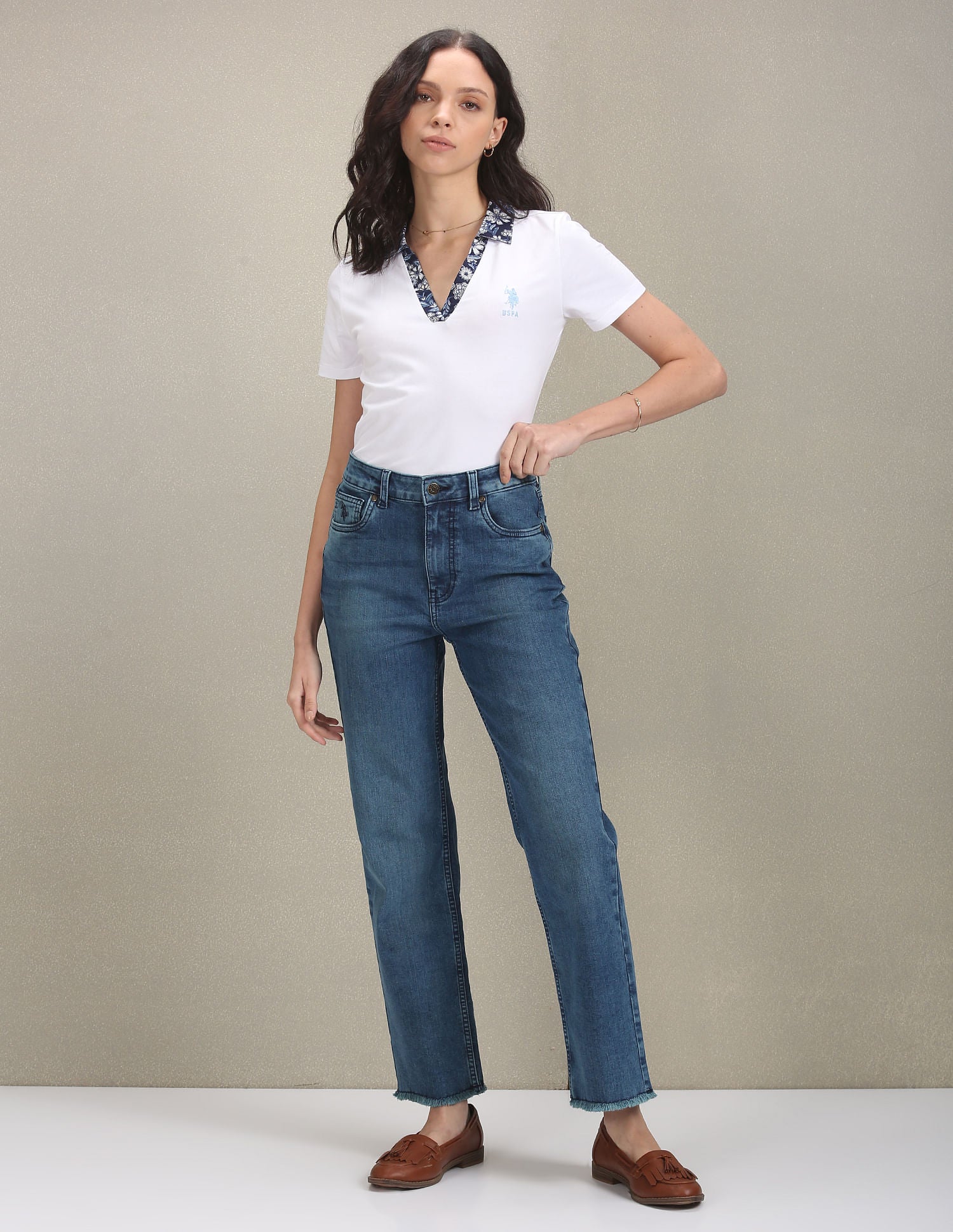 Straight Fit High Rise Jeans Blue - U.S. POLO ASSN. | Large