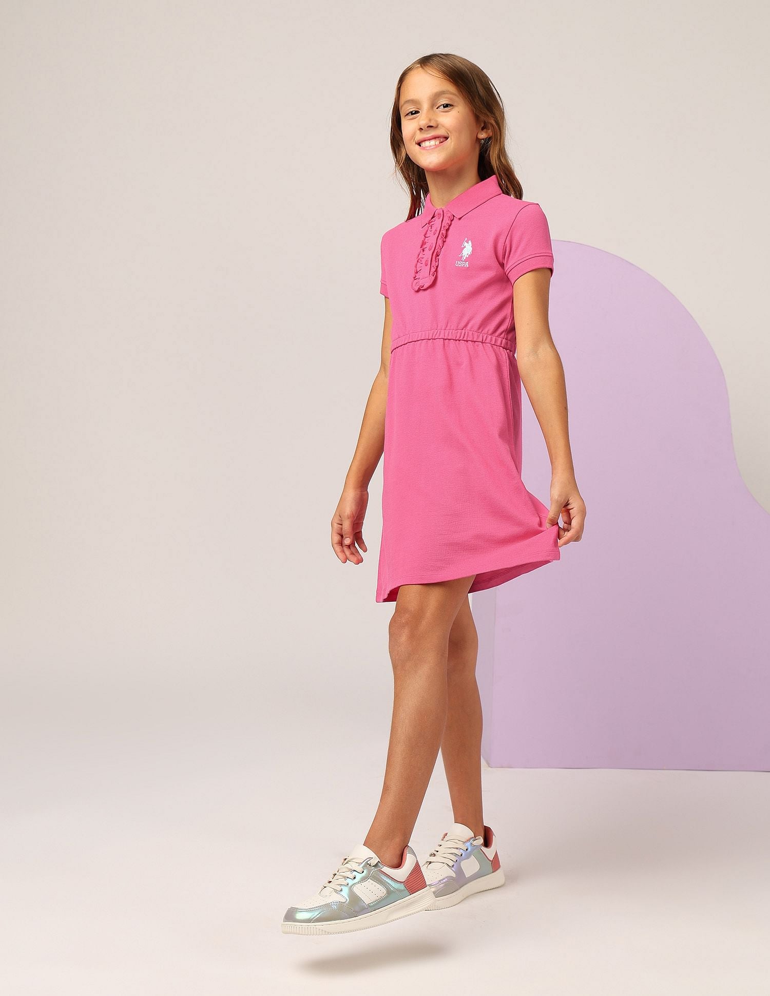 Girls Cinched Waist Polo Dress Dark Pink - U.S. POLO ASSN. | Large