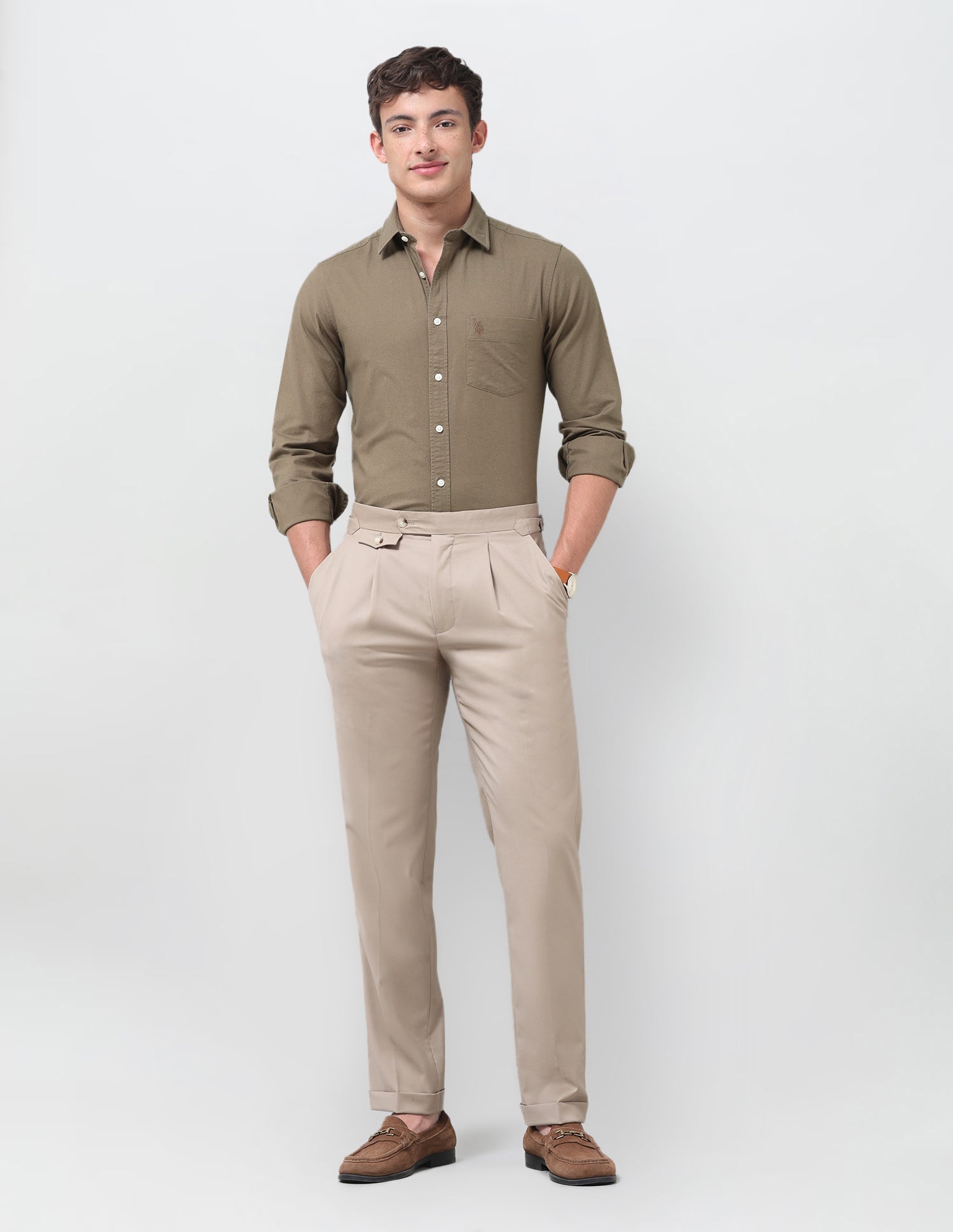 Tailored Fit Oxford Shirt Light Khaki - U.S. Polo Assn. India | Large