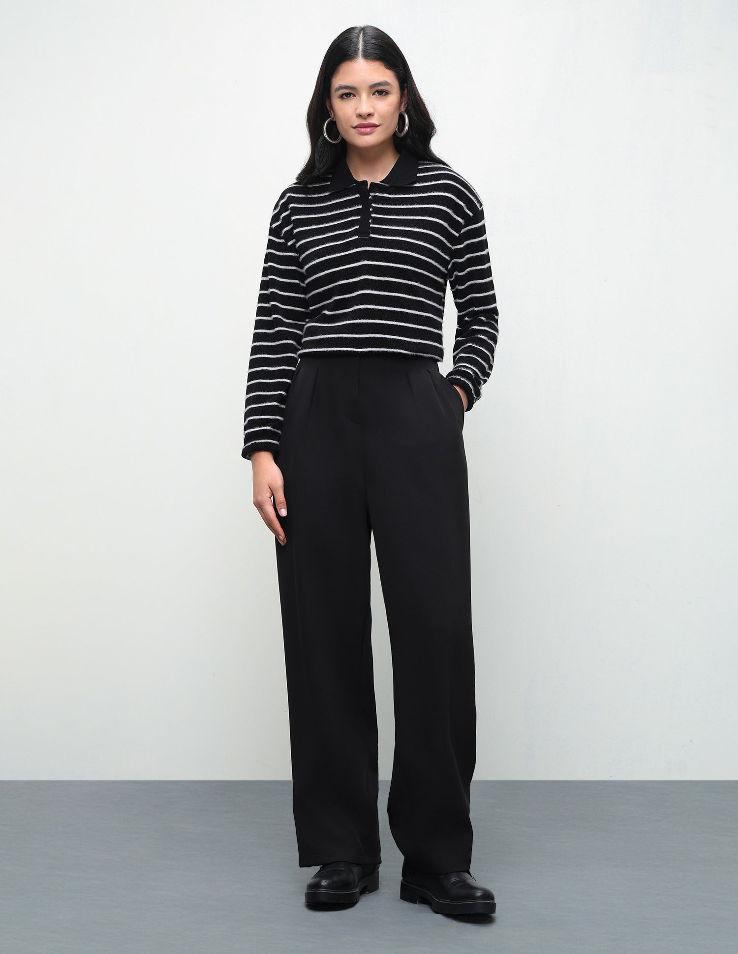 Horizontal Striped Regular Fit Sweater Black - U.S. Polo Assn. India | Large