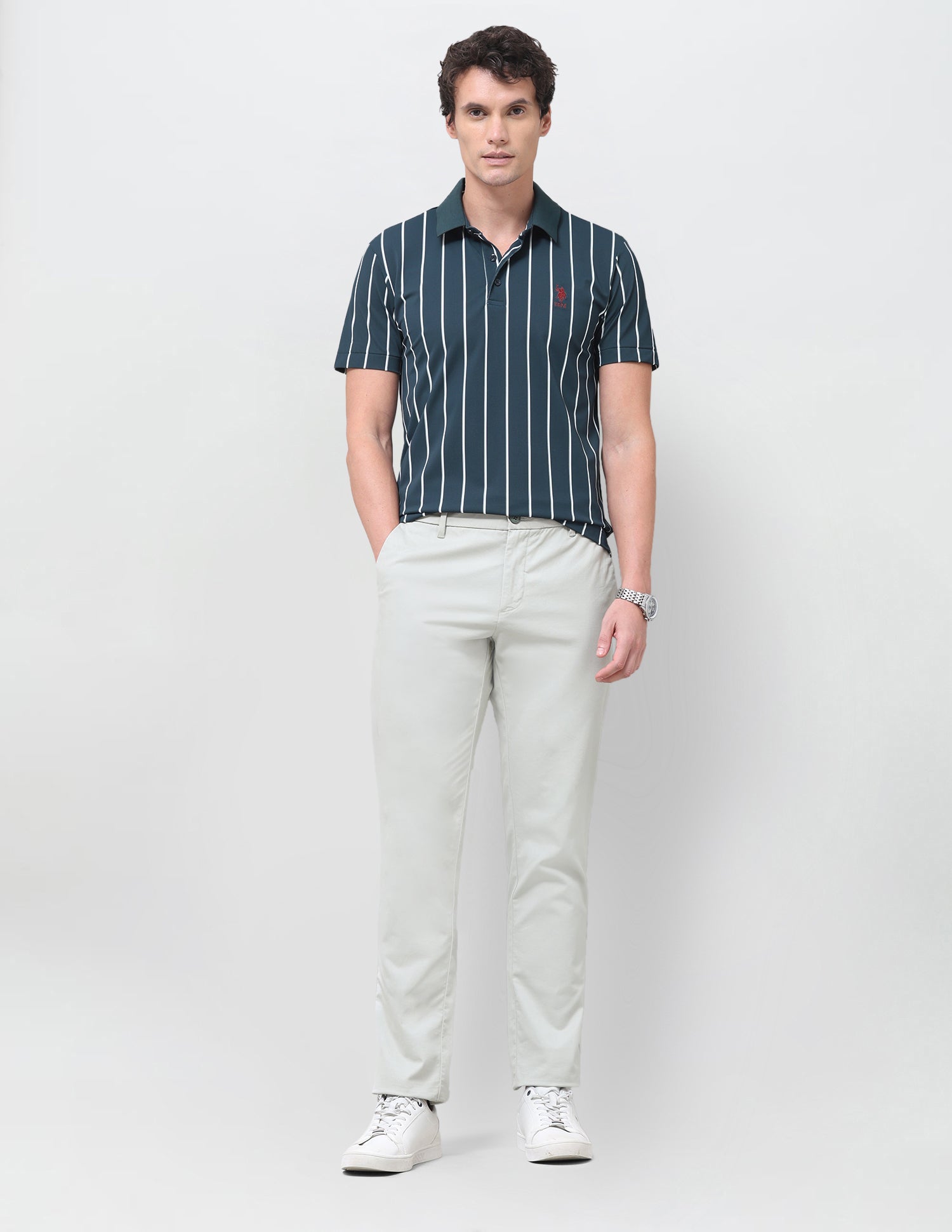 Vertical Striped Slim Fit Polo Shirt Teal - U.S. Polo Assn. India | Large