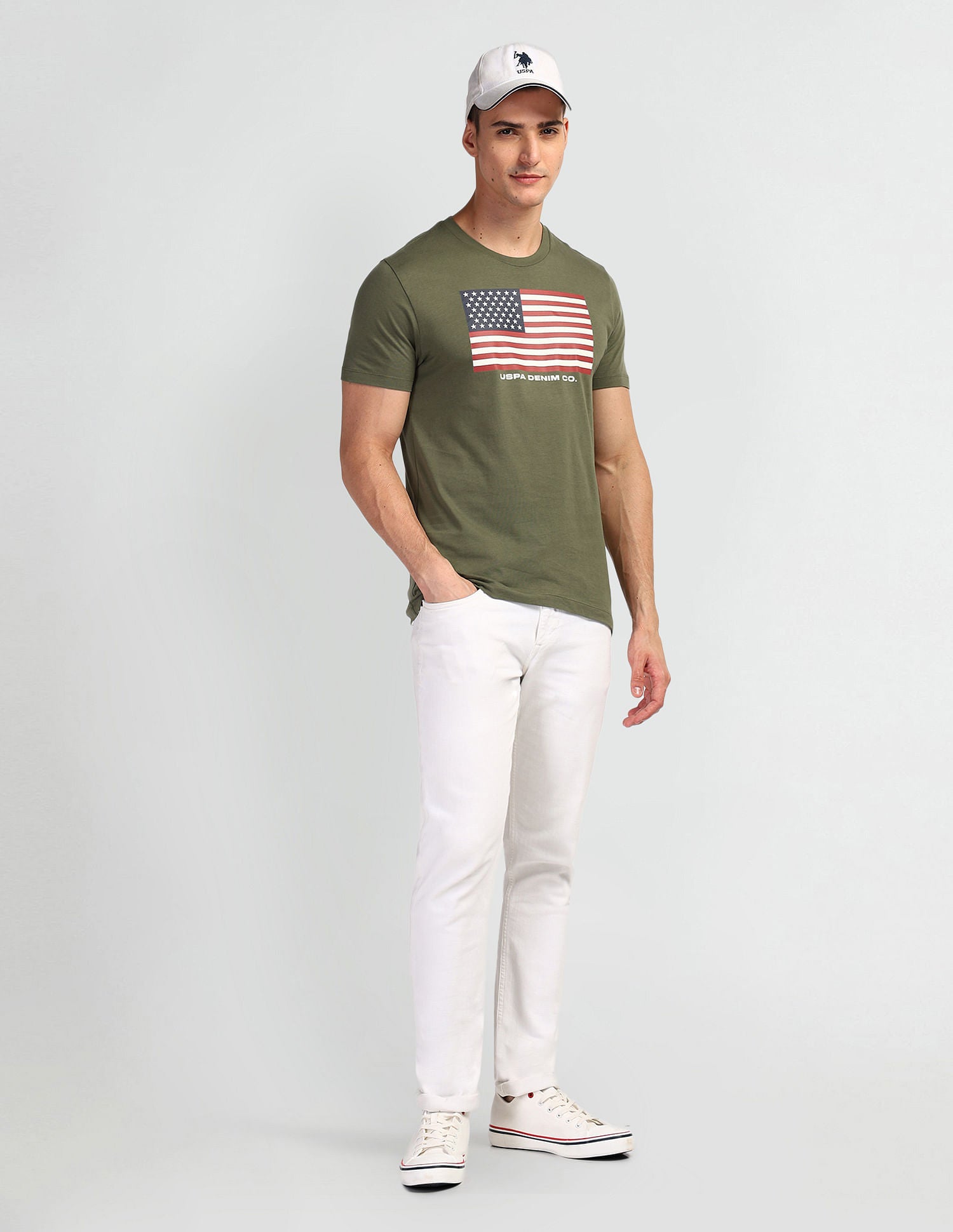 Brand Print Muscle Fit T-Shirt Olive - U.S. Polo Assn. India | Large