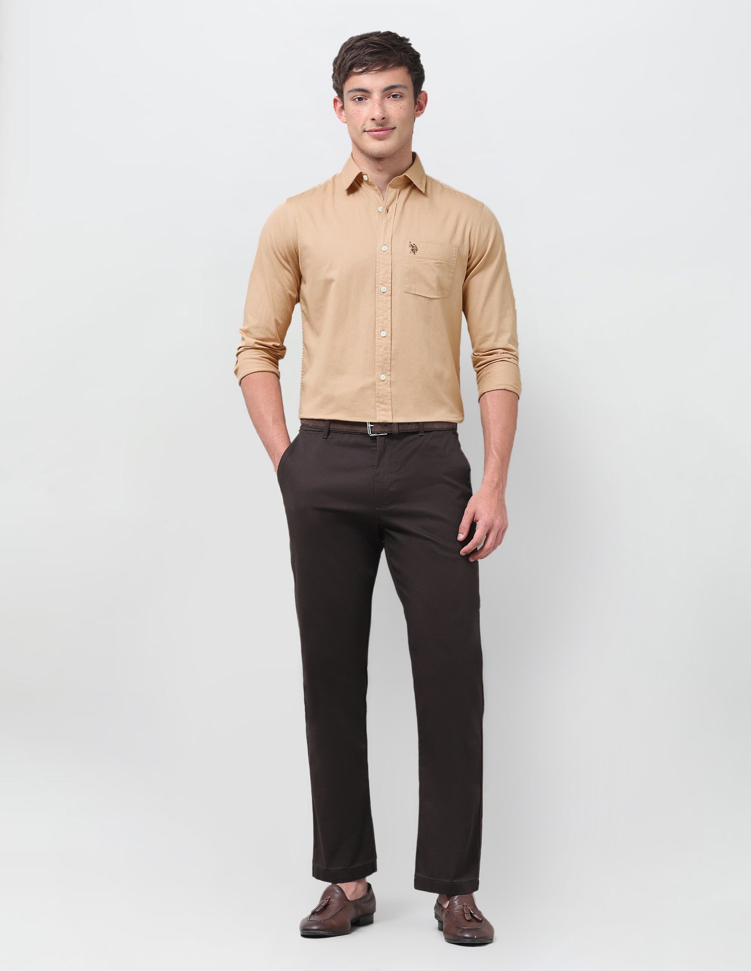 Tailored Fit Twill Shirt Khaki - U.S. Polo Assn. India | Large
