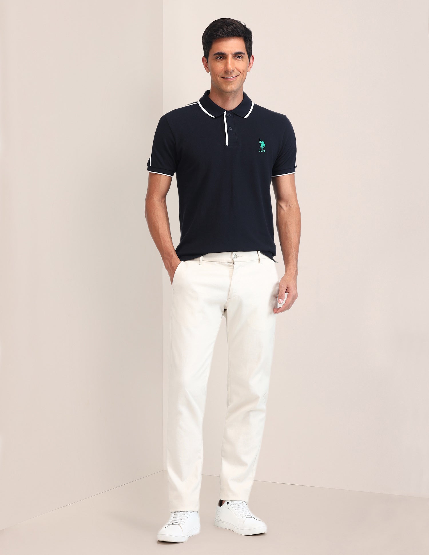 Solid Pattern Cotton Polo Shirt Navy - U.S. Polo Assn. India | Large
