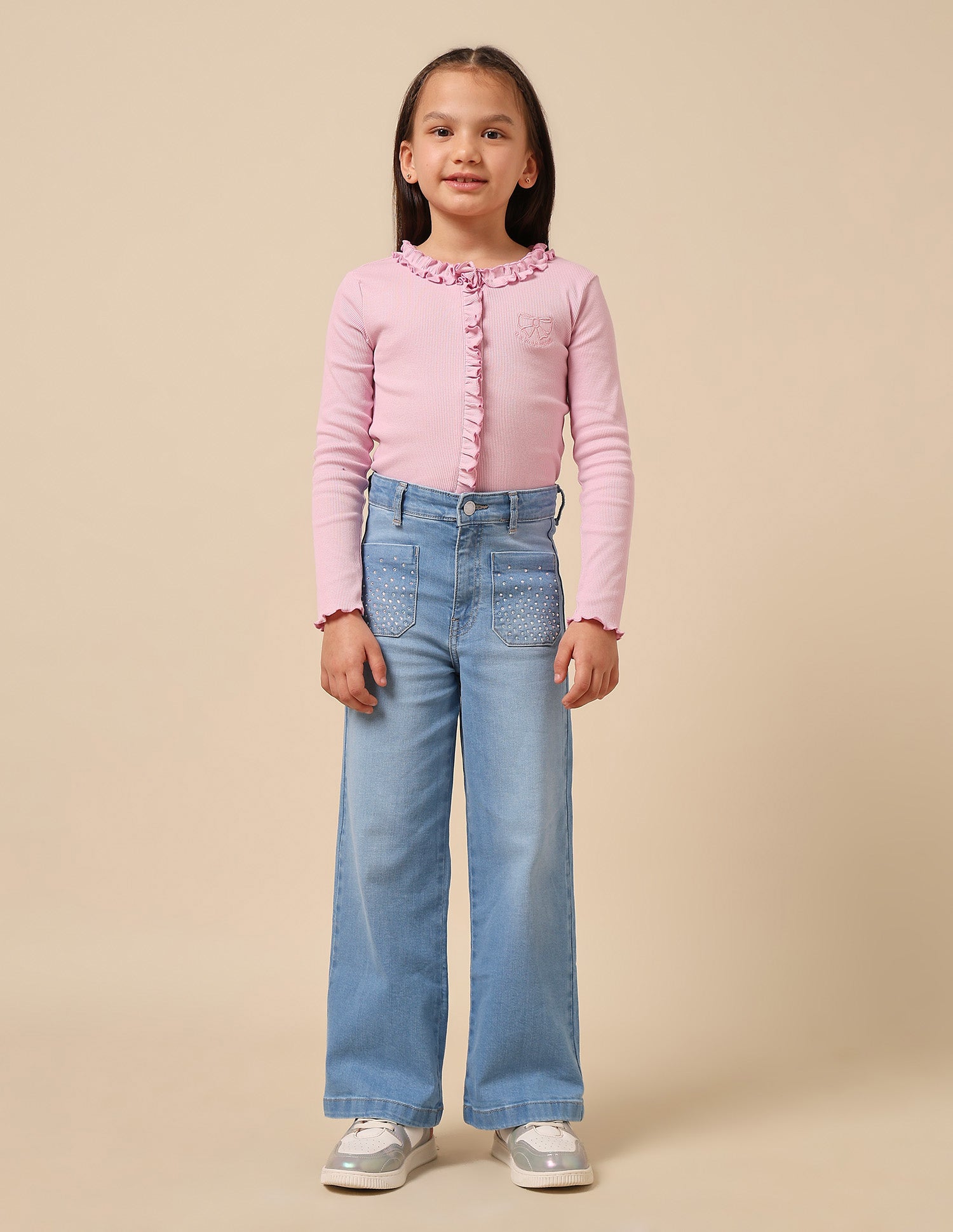 Girls Wide Leg Fit High Rise Jeans Light Blue - U.S. POLO ASSN. | Large