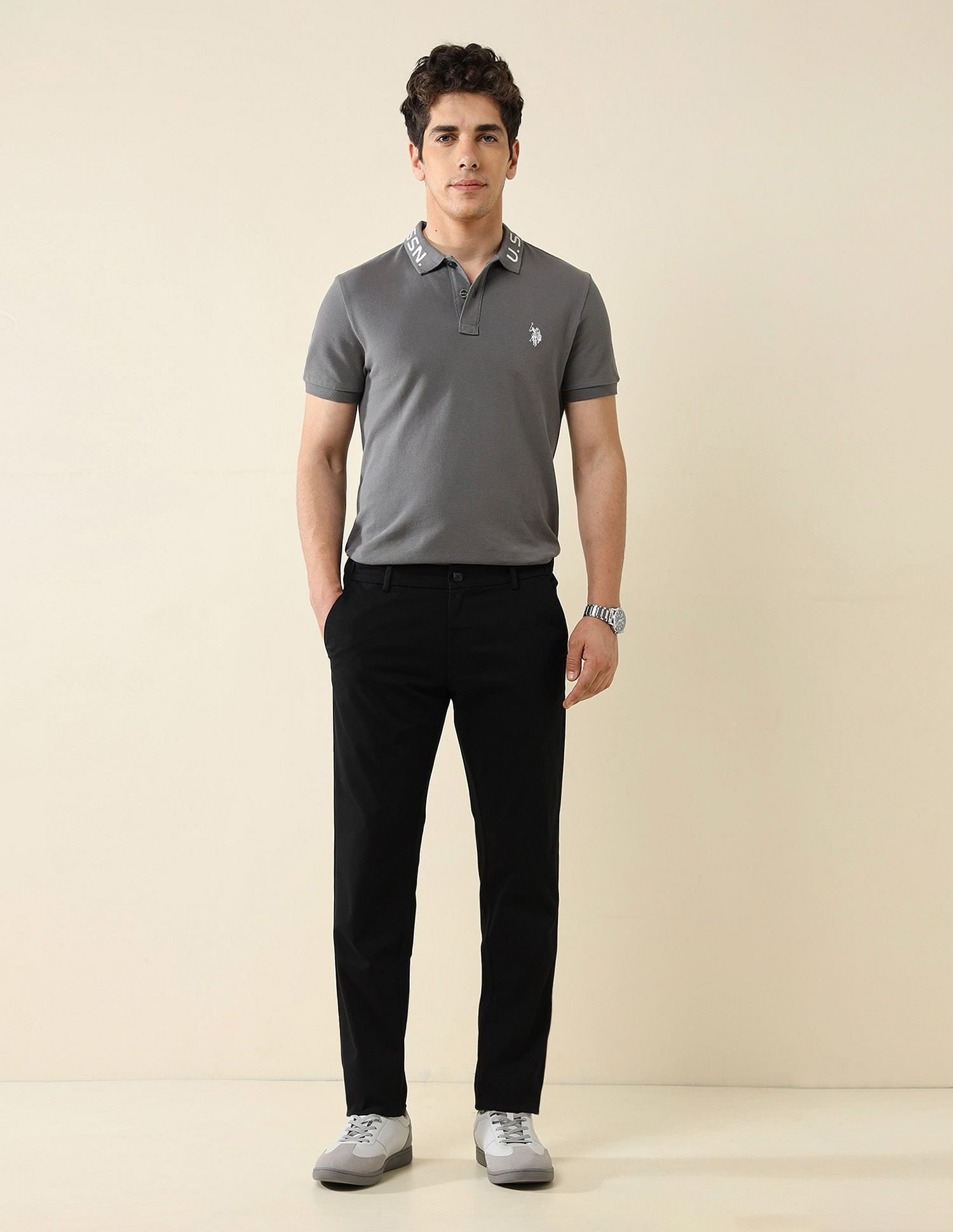 Elasticized Waist Super Slim Fit Trousers Black - U.S. POLO ASSN. | Large