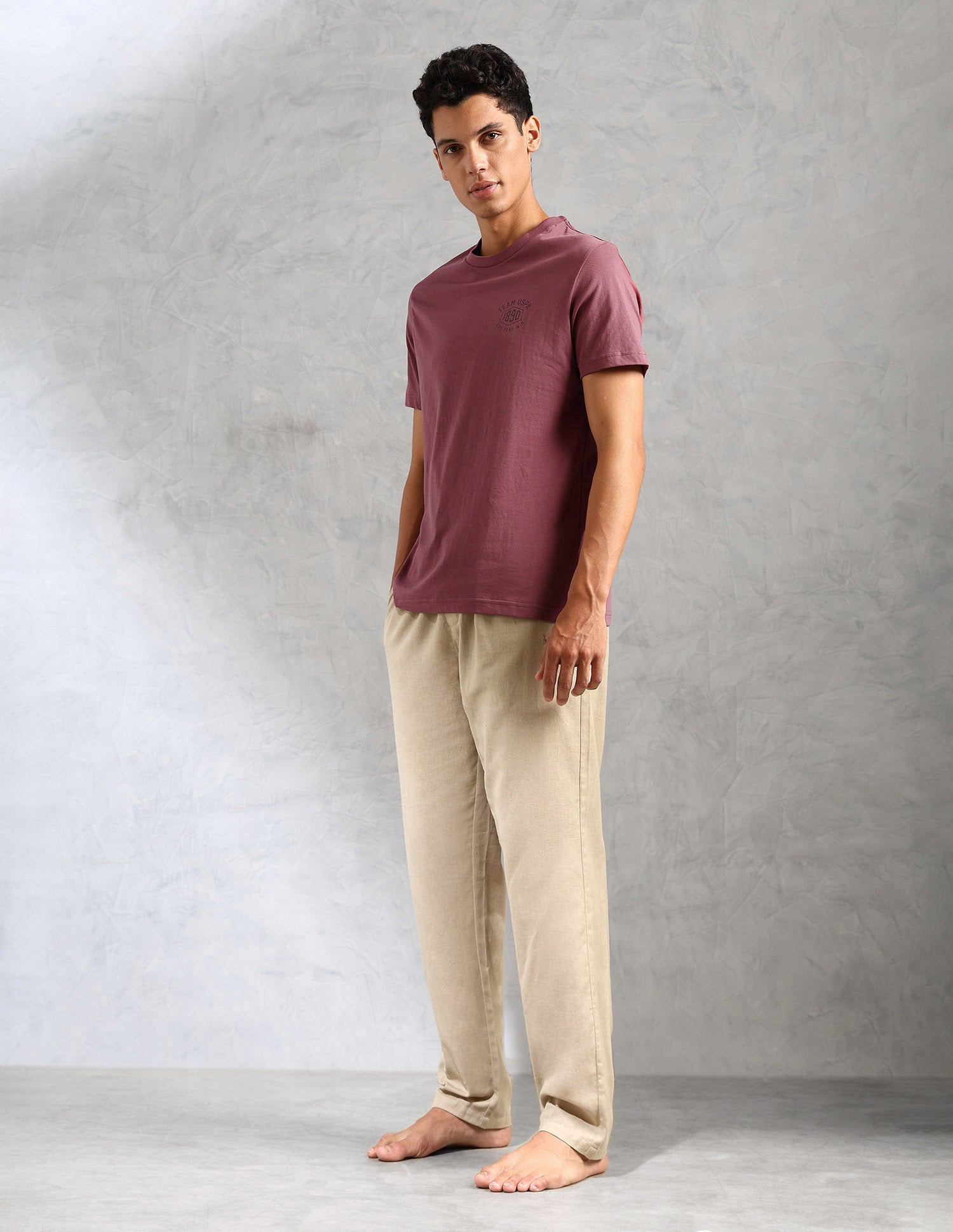 Comfort Fit Solid Cotton IYAL Lounge T-Shirt - Pack Of 2 Deep Blue and Deep Wood - U.S. POLO ASSN. | Large