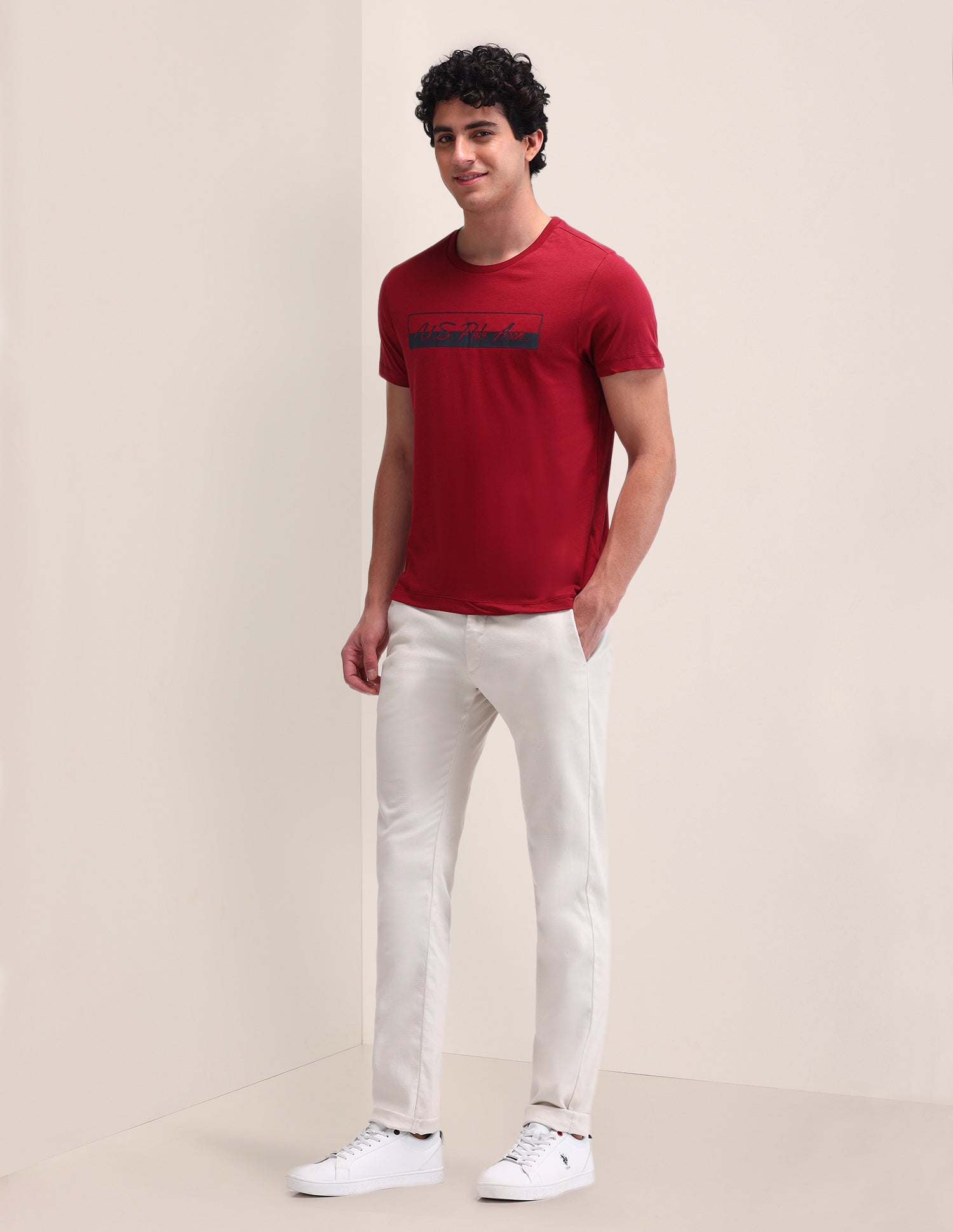Brand Printed Cotton T-Shirt Maroon - U.S. Polo Assn. India | Large