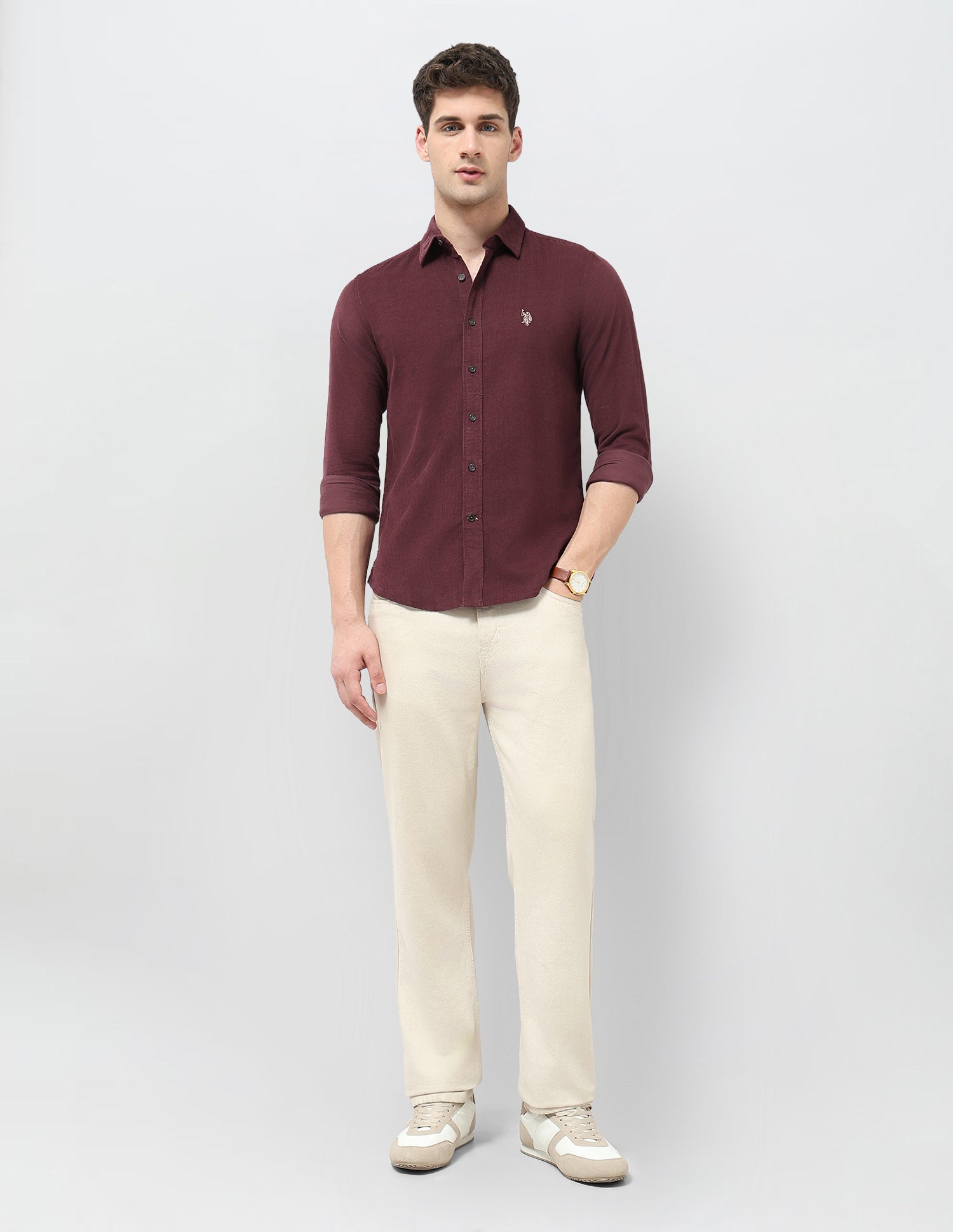 Corduroy Regular Fit Shirt Maroon - U.S. POLO ASSN. | Large