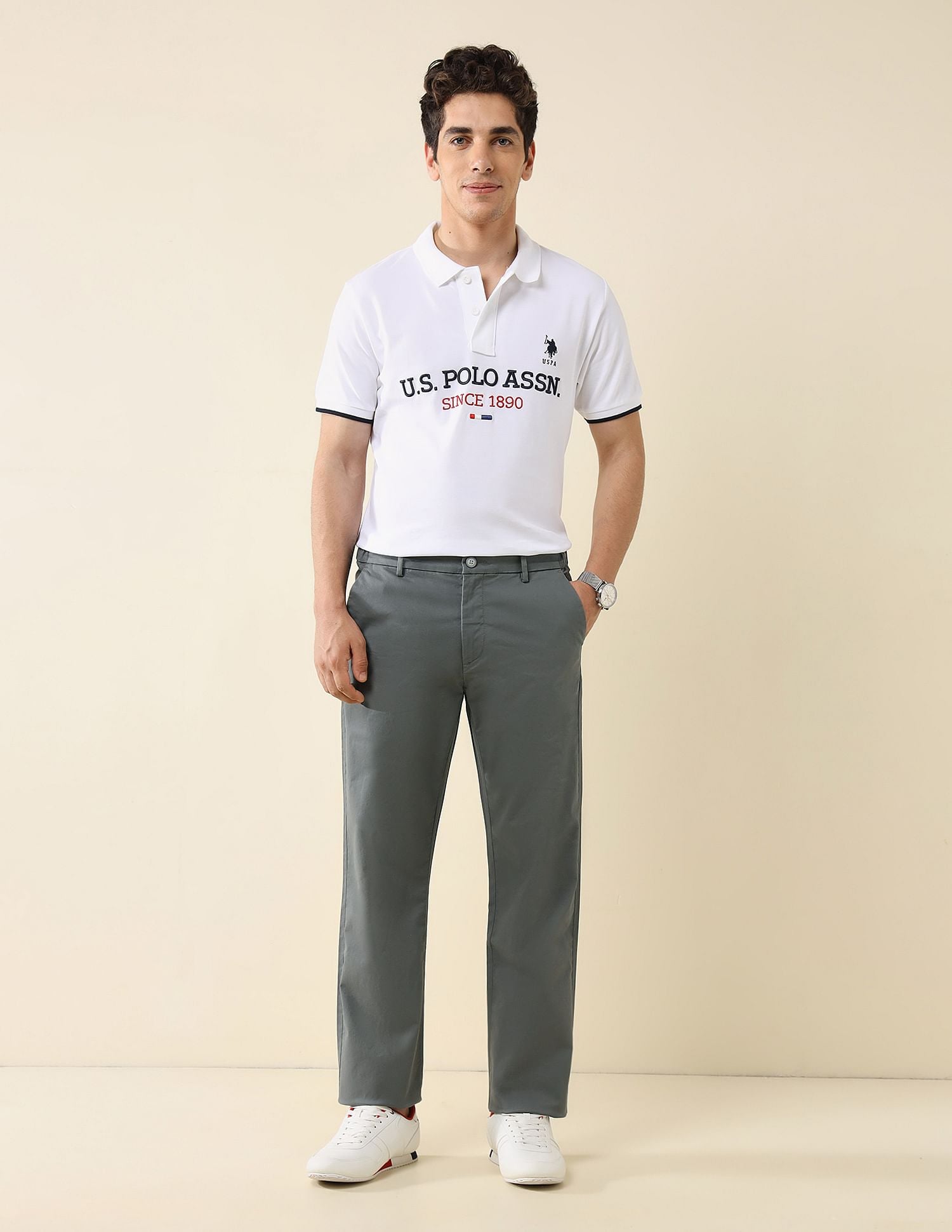 Elasticized Waist Straight Fit Trousers Light Grey - U.S. POLO ASSN. | Large