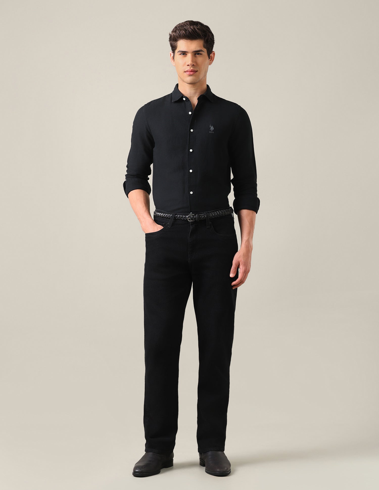 Solid Regular Fit Shirt Black - U.S. Polo Assn. India | Large