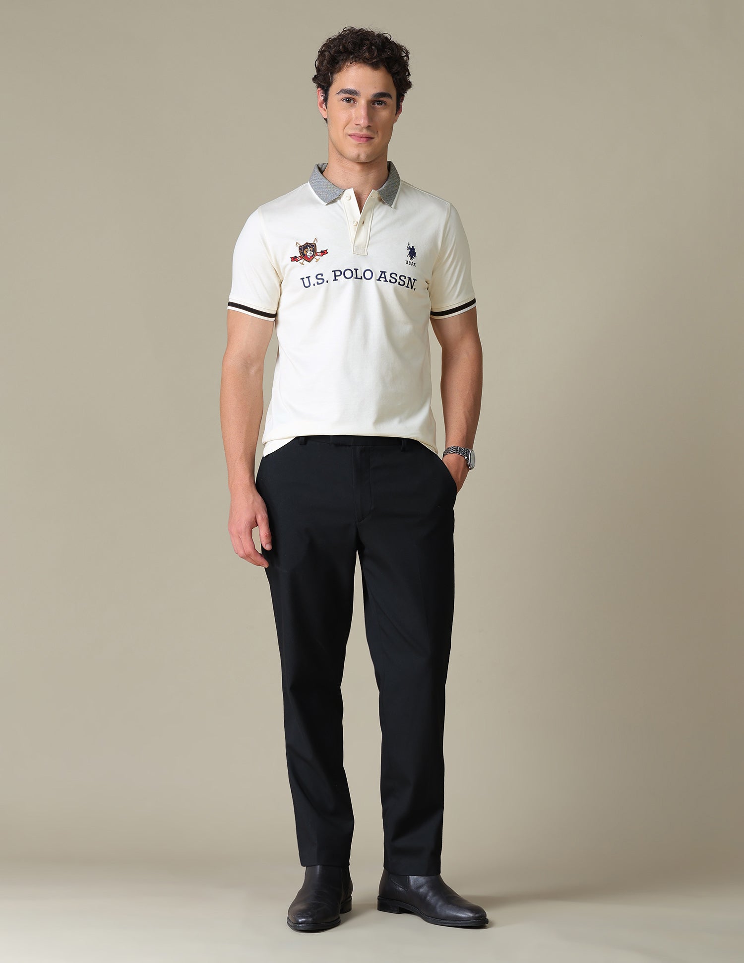 Brand Embroidered Regular Fit Polo Shirt Off White - U.S. Polo Assn. India | Large