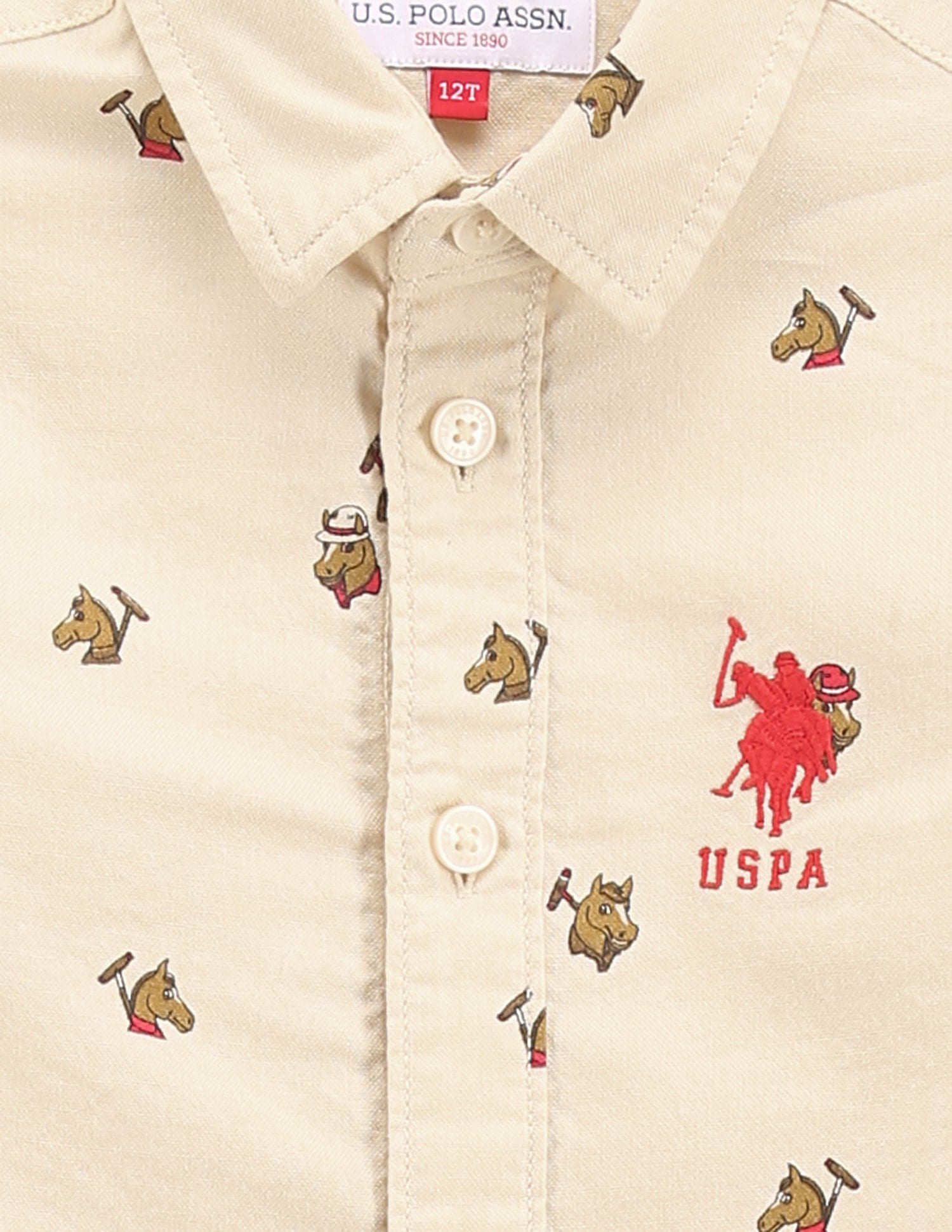 Boys Oxford Cotton Shirt Beige - U.S. Polo Assn. India | Large