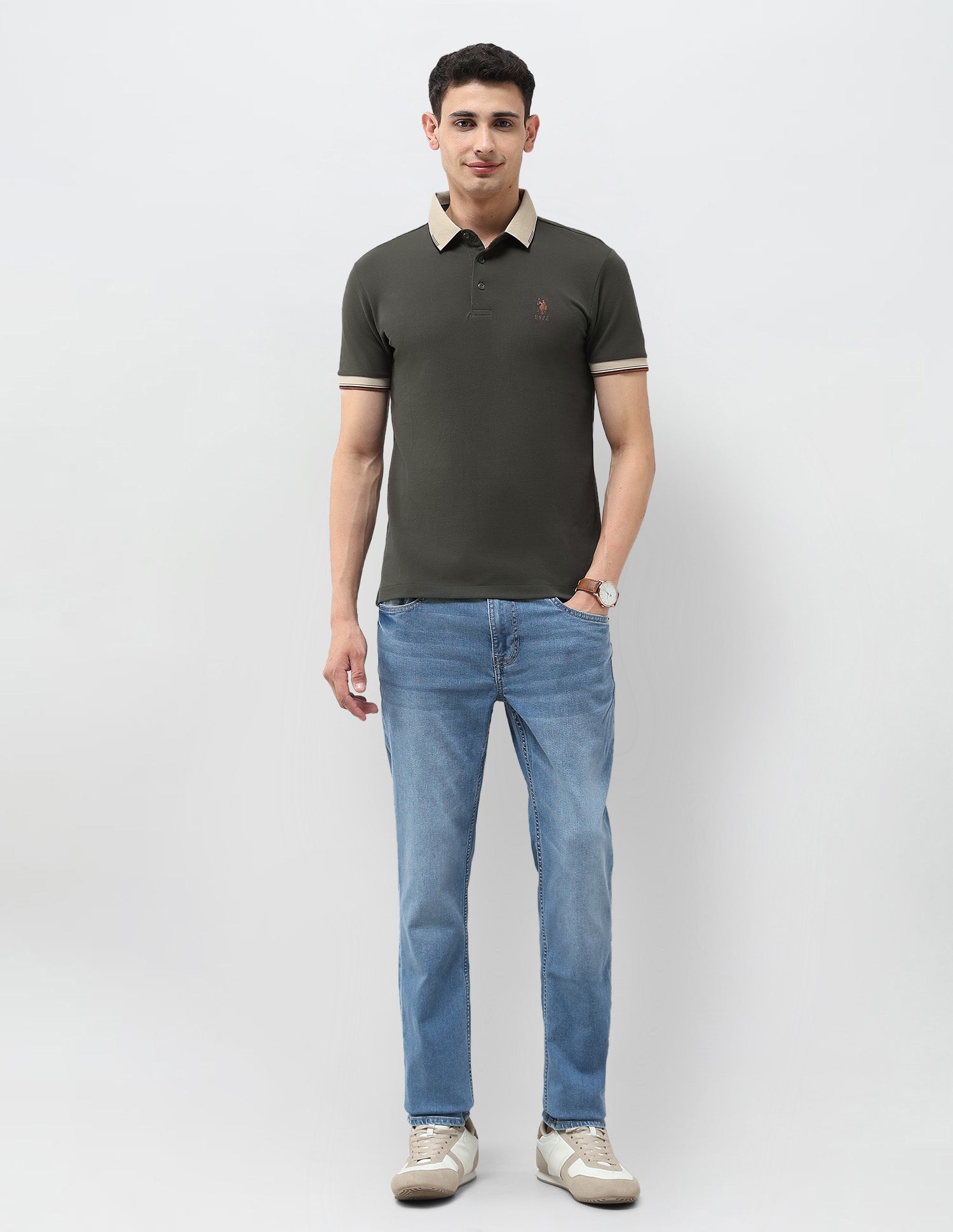 Solid Regular Fit Polo Shirt Olive - U.S. POLO ASSN. | Large