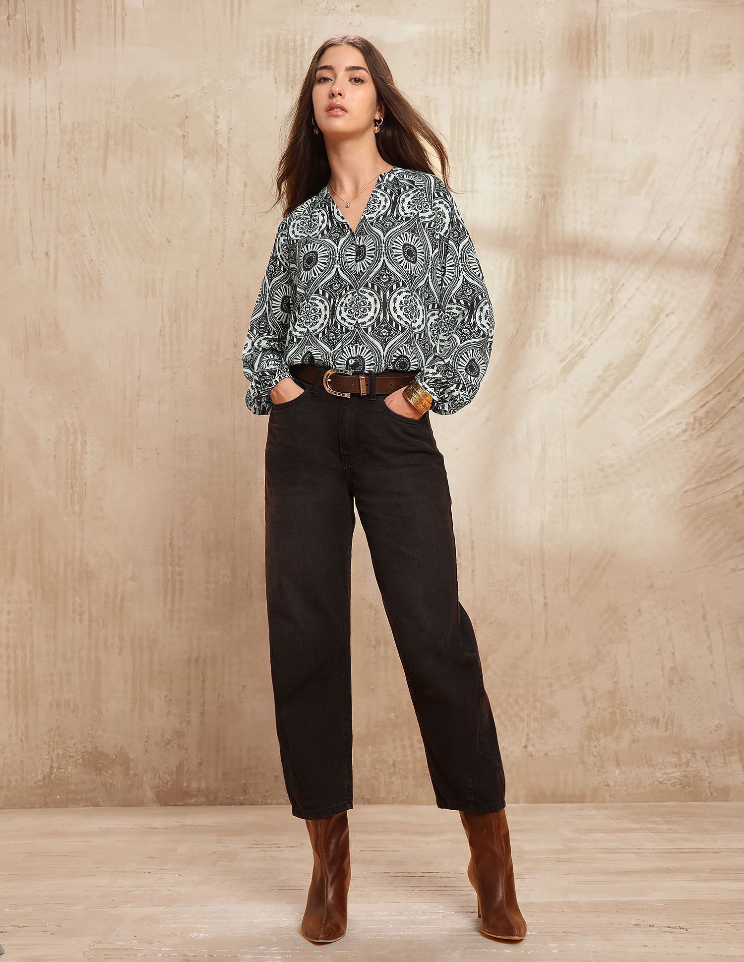 Relaxed Fit Abstract Printed Top Black - U.S. POLO ASSN. | Large