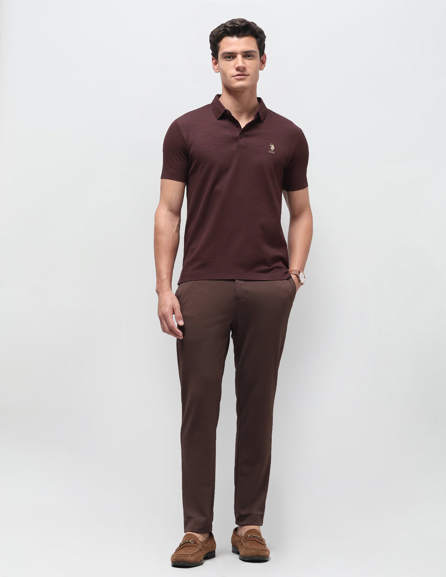 Heathered Slim Fit Polo Shirt Maroon - U.S. Polo Assn. India | Large