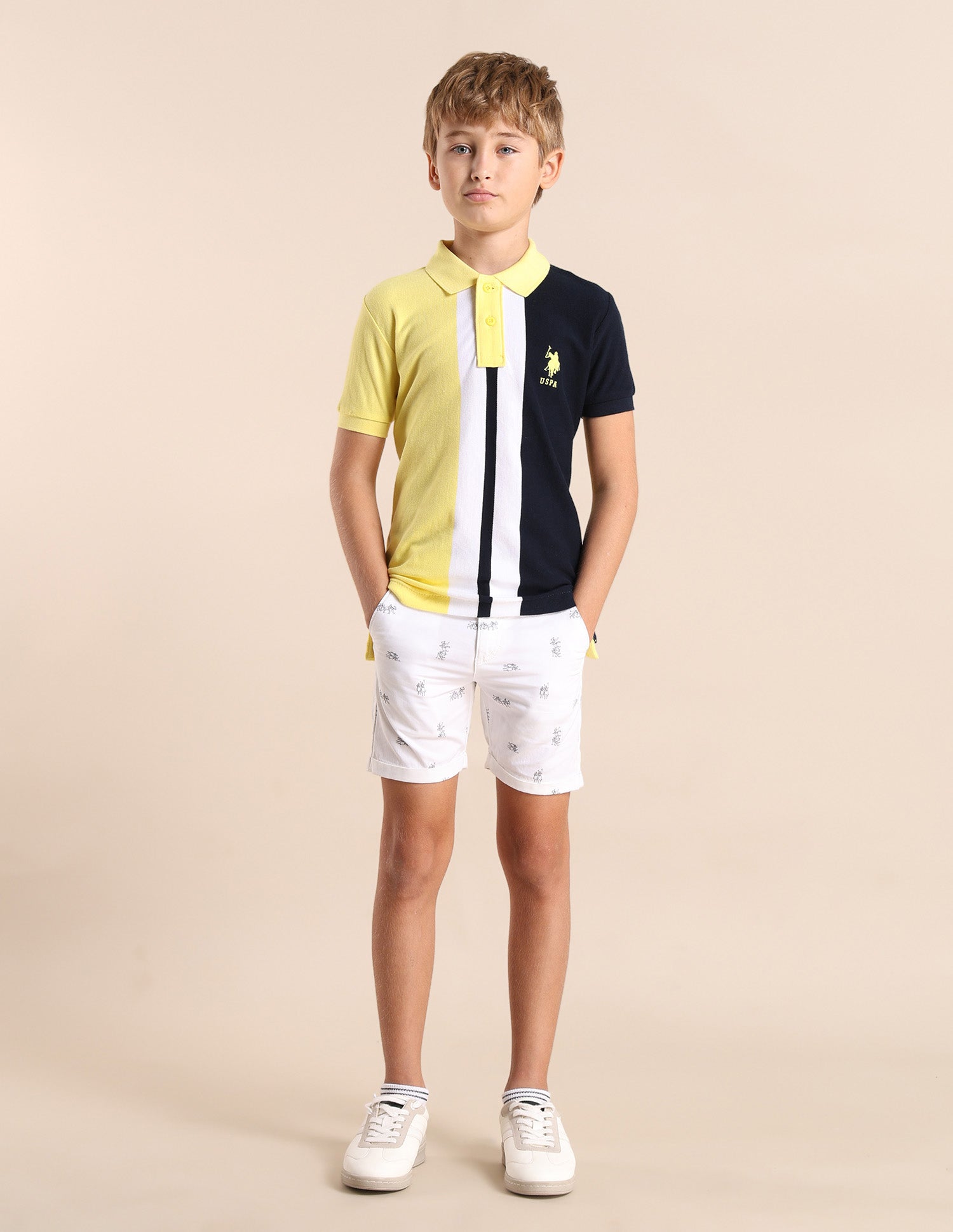 Boys Colour block Regular Fit Polo Shirt Light Yellow - U.S. POLO ASSN. | Large