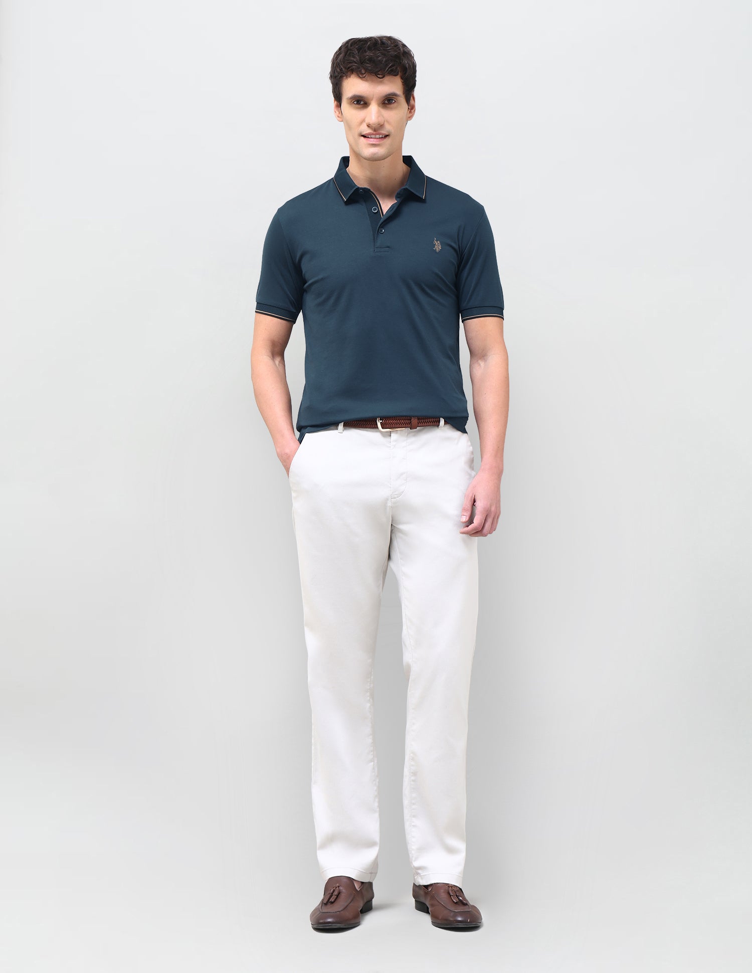 Solid Slim Fit Polo Shirt Teal - U.S. Polo Assn. India | Large