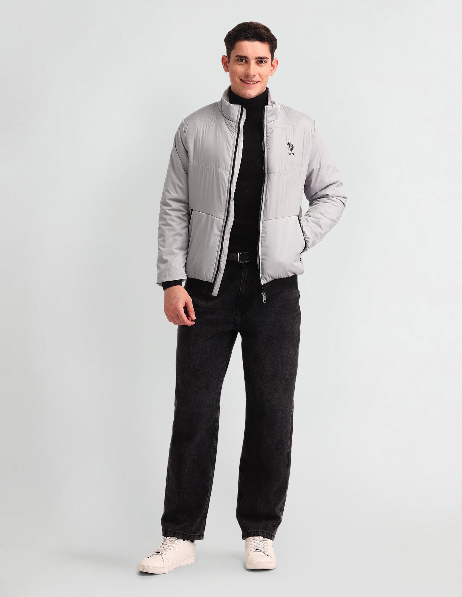 Solid Regular Fit Puffer Jacket Light-Grey - U.S. Polo Assn. India | Large