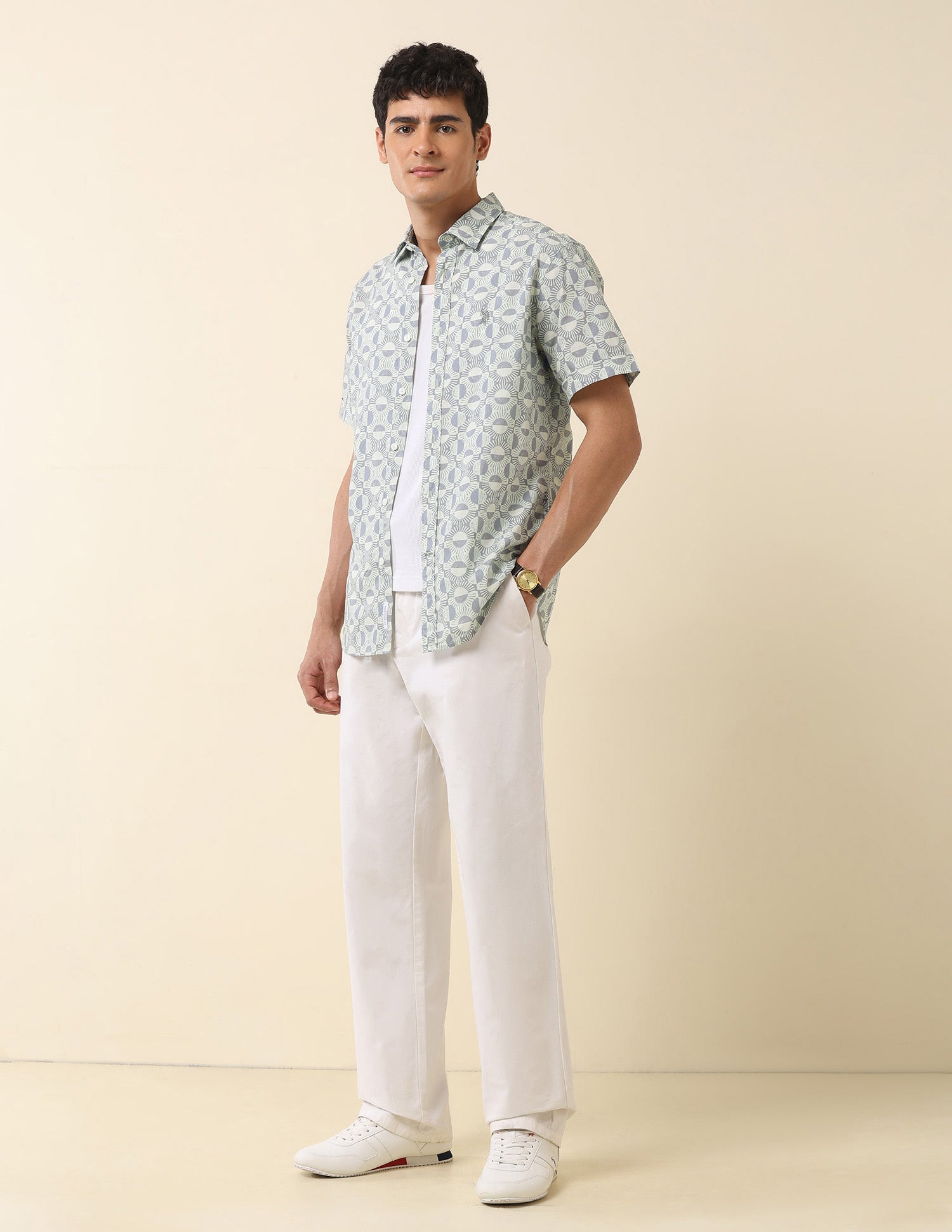 Tailored Fit Geometric Printed Shirt Grey - U.S. Polo Assn. India | Large