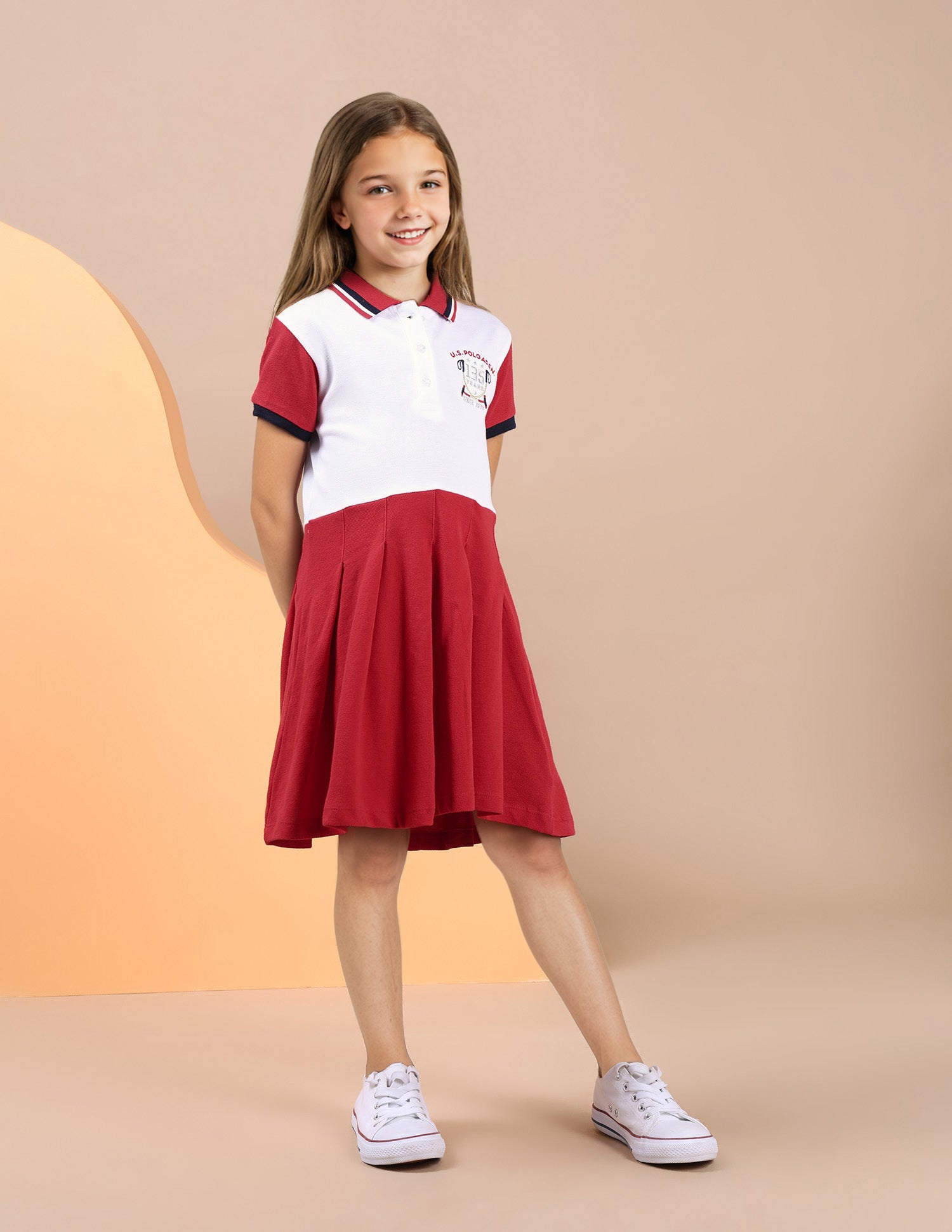 Girls Knife Pleat Cotton Dress Red - U.S. POLO ASSN. | Large
