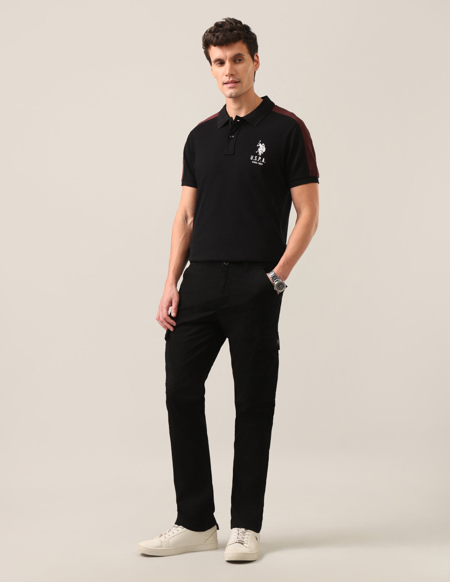 Harold Slim Straight Fit Twill Cargos Black - U.S. Polo Assn. India | Large
