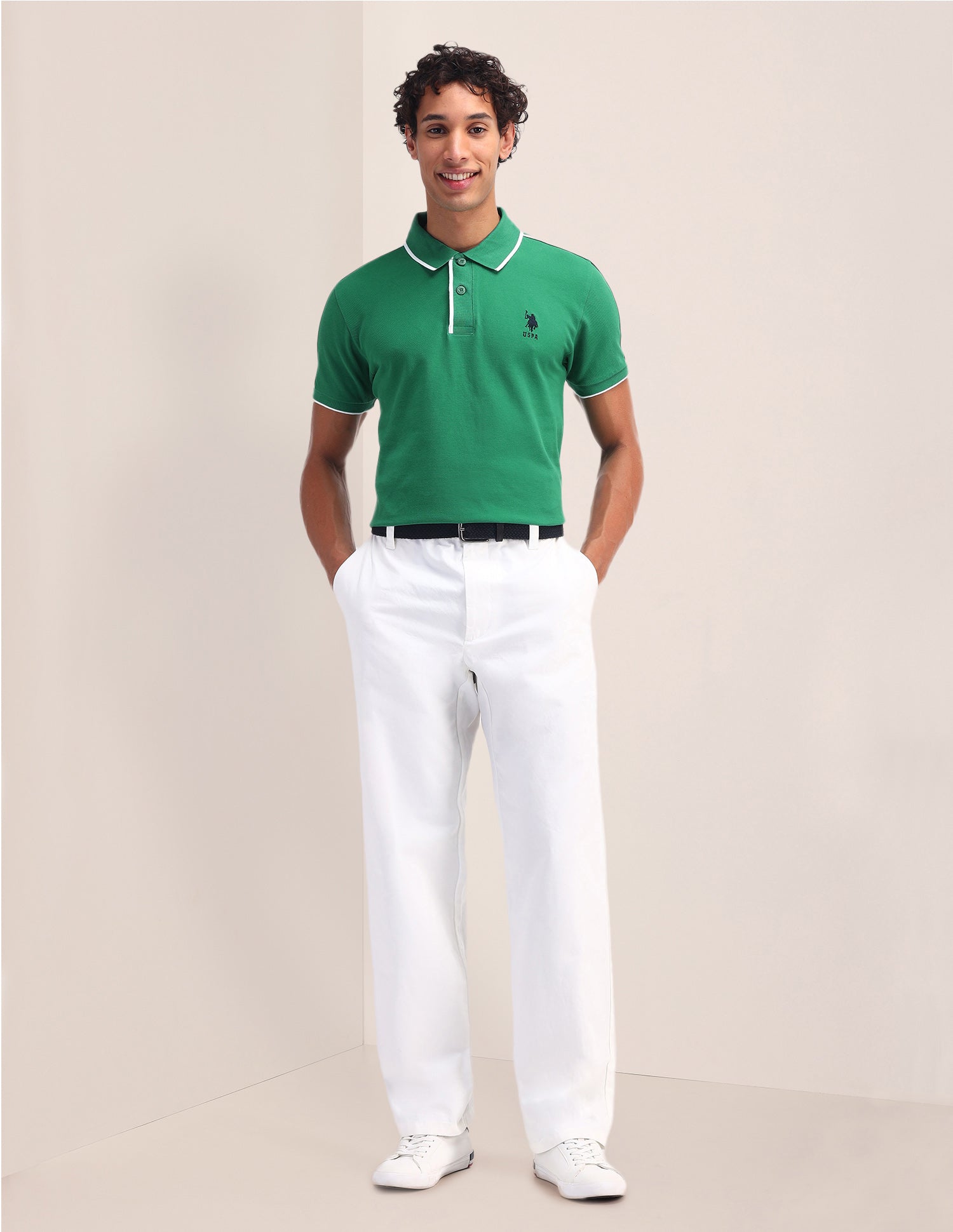 Solid Pattern Slim Fit Polo Shirt Green - U.S. Polo Assn. India | Large