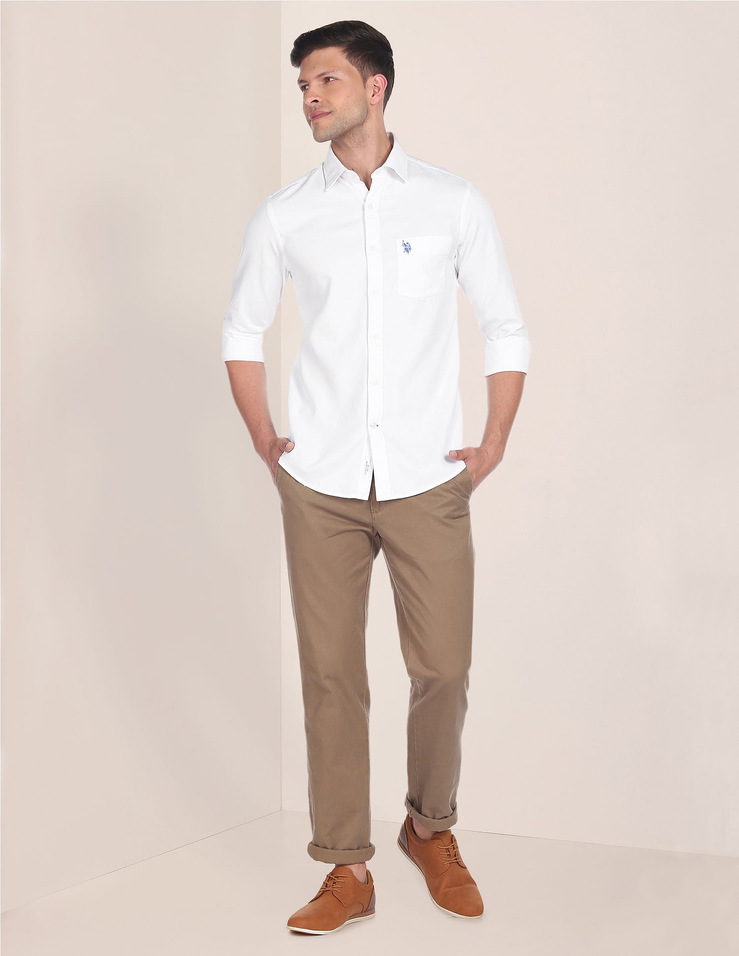 Birdseye Dobby Textured Solid Shirt White - U.S. Polo Assn. India | Large