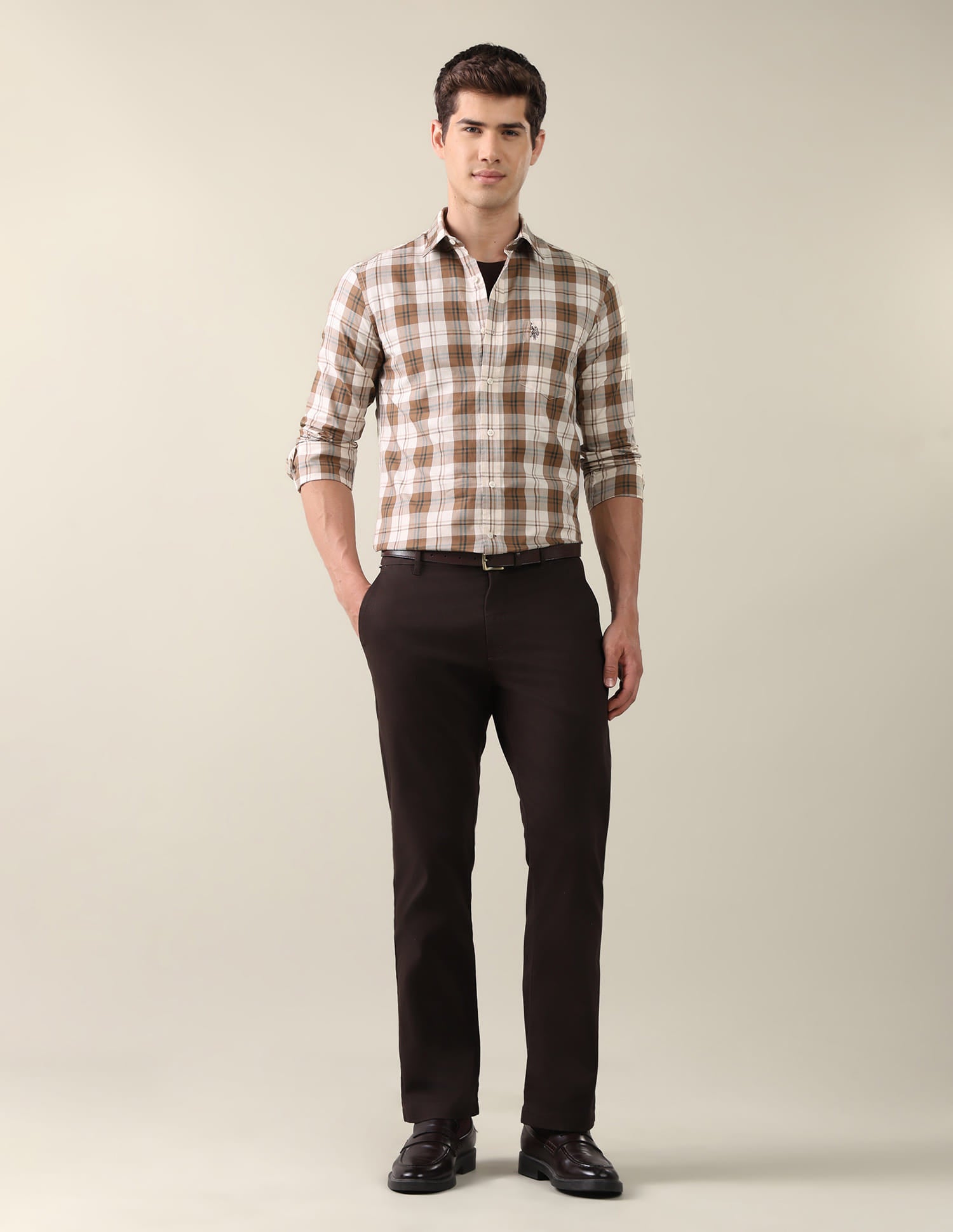 Twill Plaid Checked Shirt Brown - U.S. Polo Assn. India | Large