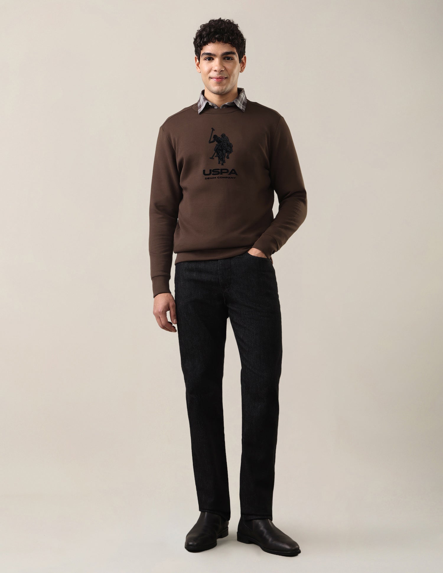 Brand Applique Regular Fit Sweatshirt Brown - U.S. Polo Assn. India | Large