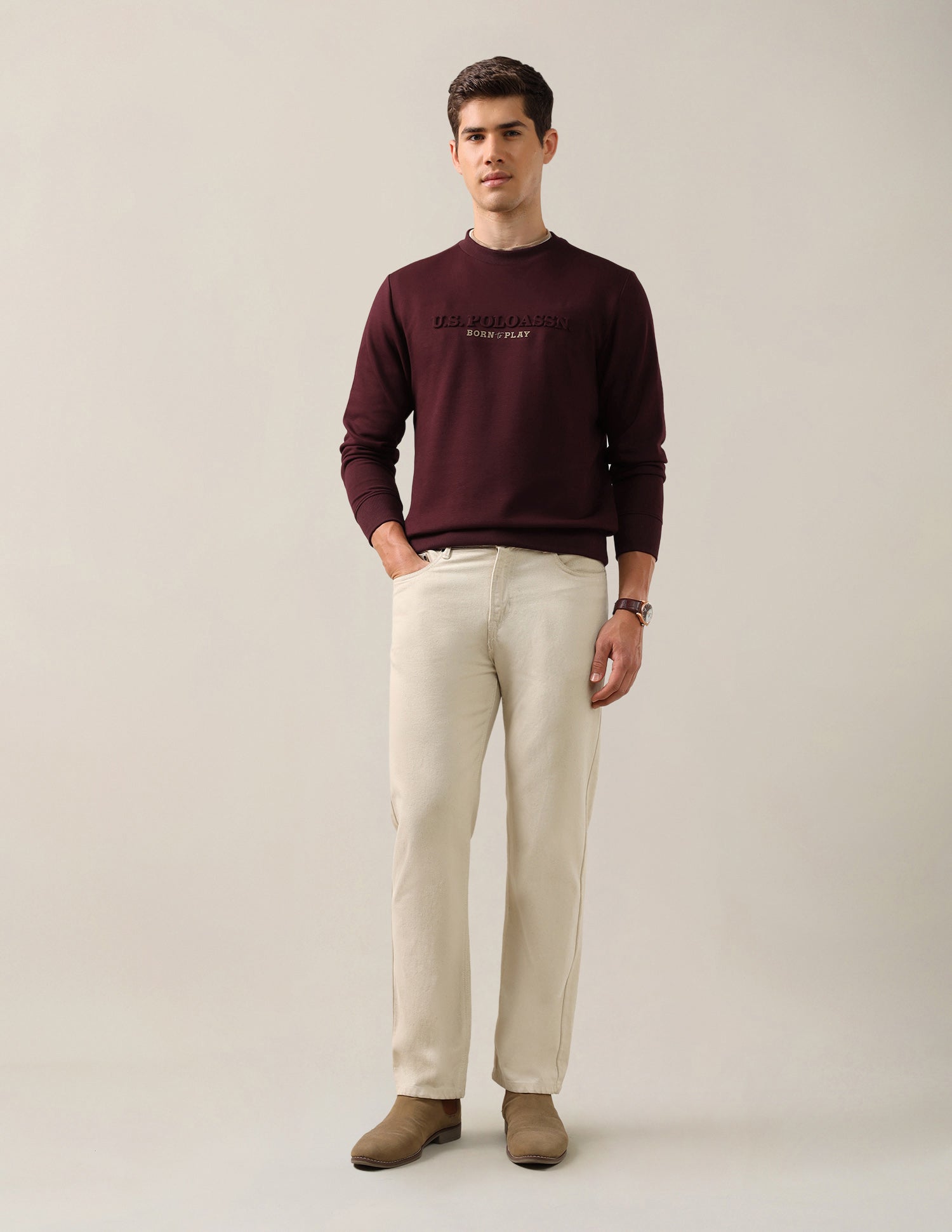 Brand Embossed Slim Fit Sweatshirt Maroon - U.S. Polo Assn. India | Large