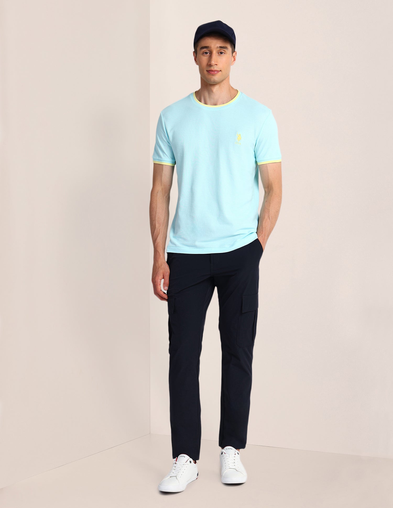 Solid Slim Straight Fit Trousers Navy - U.S. Polo Assn. India | Large