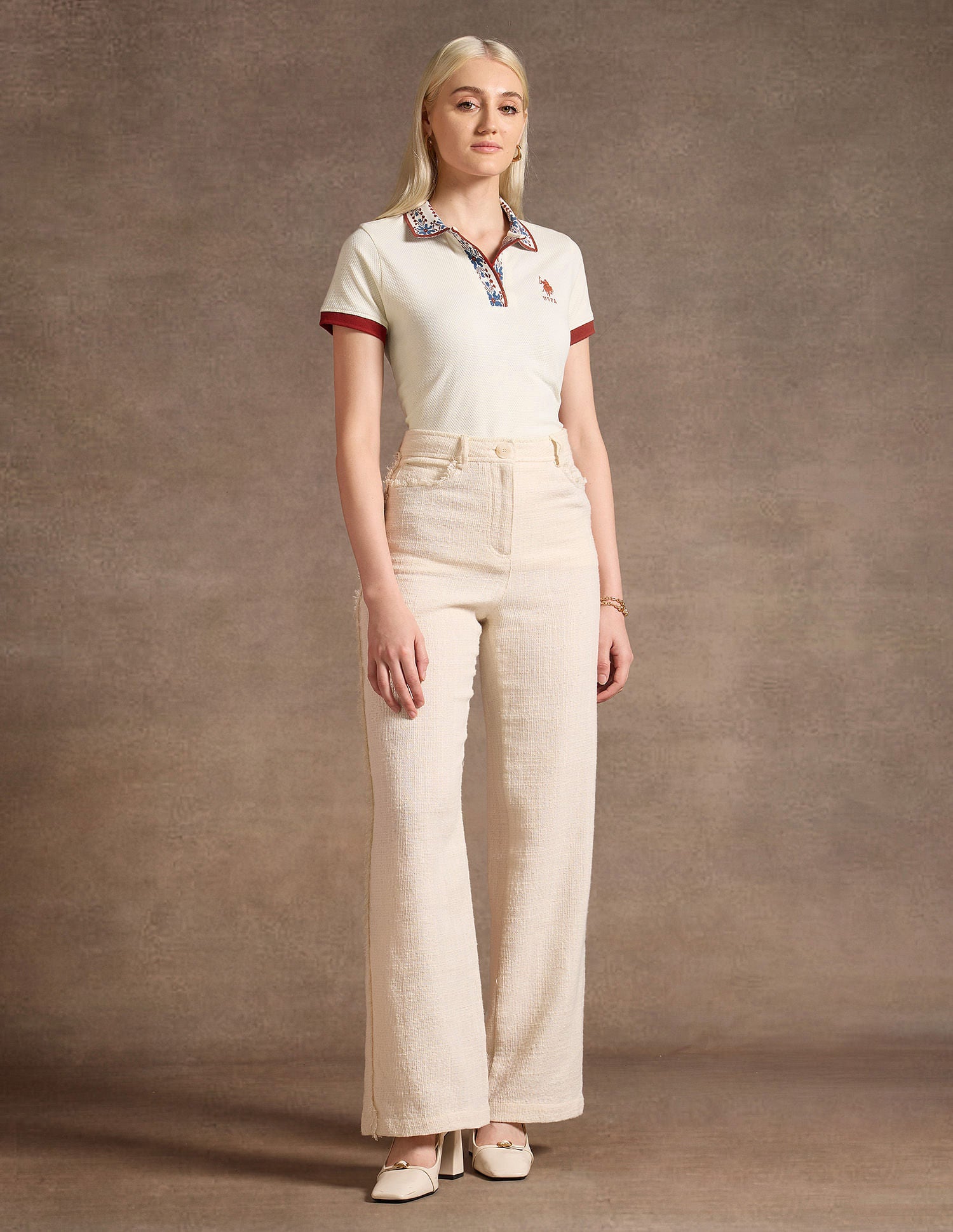 Jacquard Collar Polo Shirt Off White - U.S. POLO ASSN. | Large